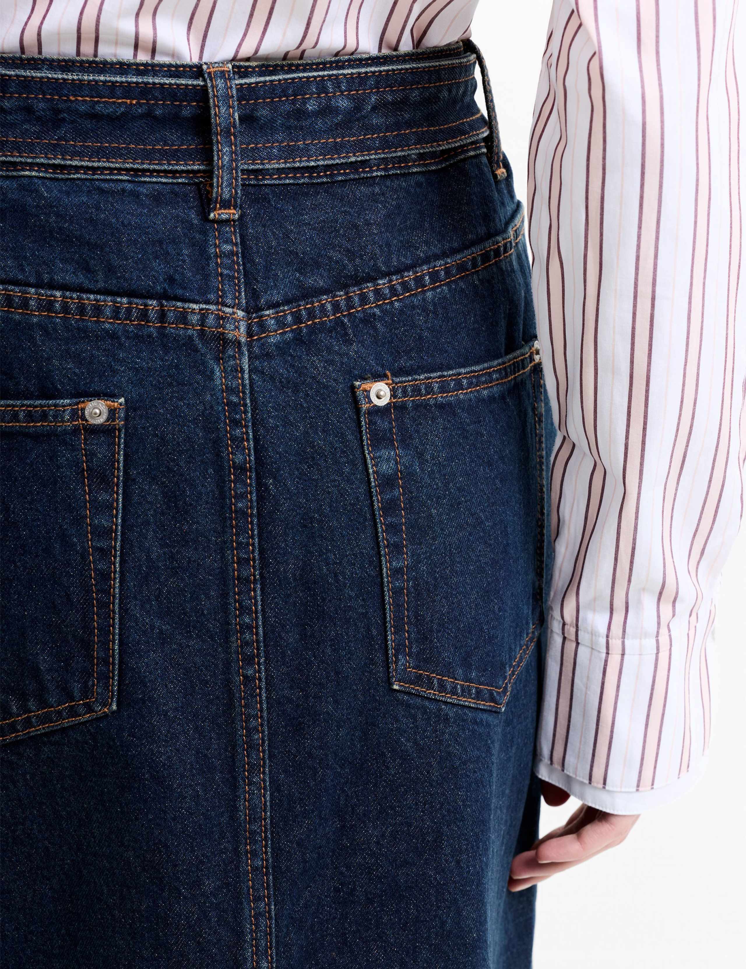 Denim Belted Midi Skirt 6 of 7