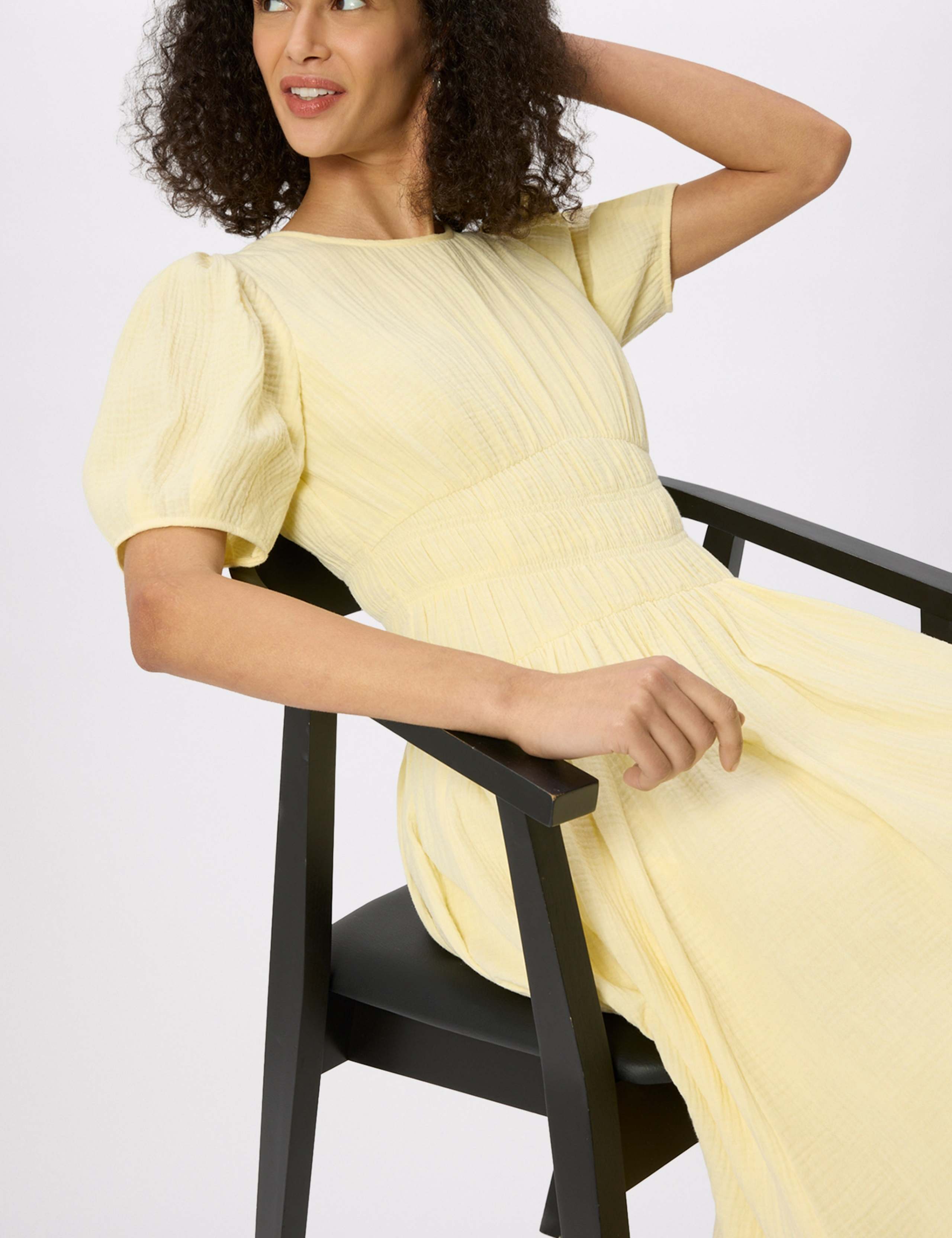 Pure Cotton Textured Gathered Midi Dress 4 of 6