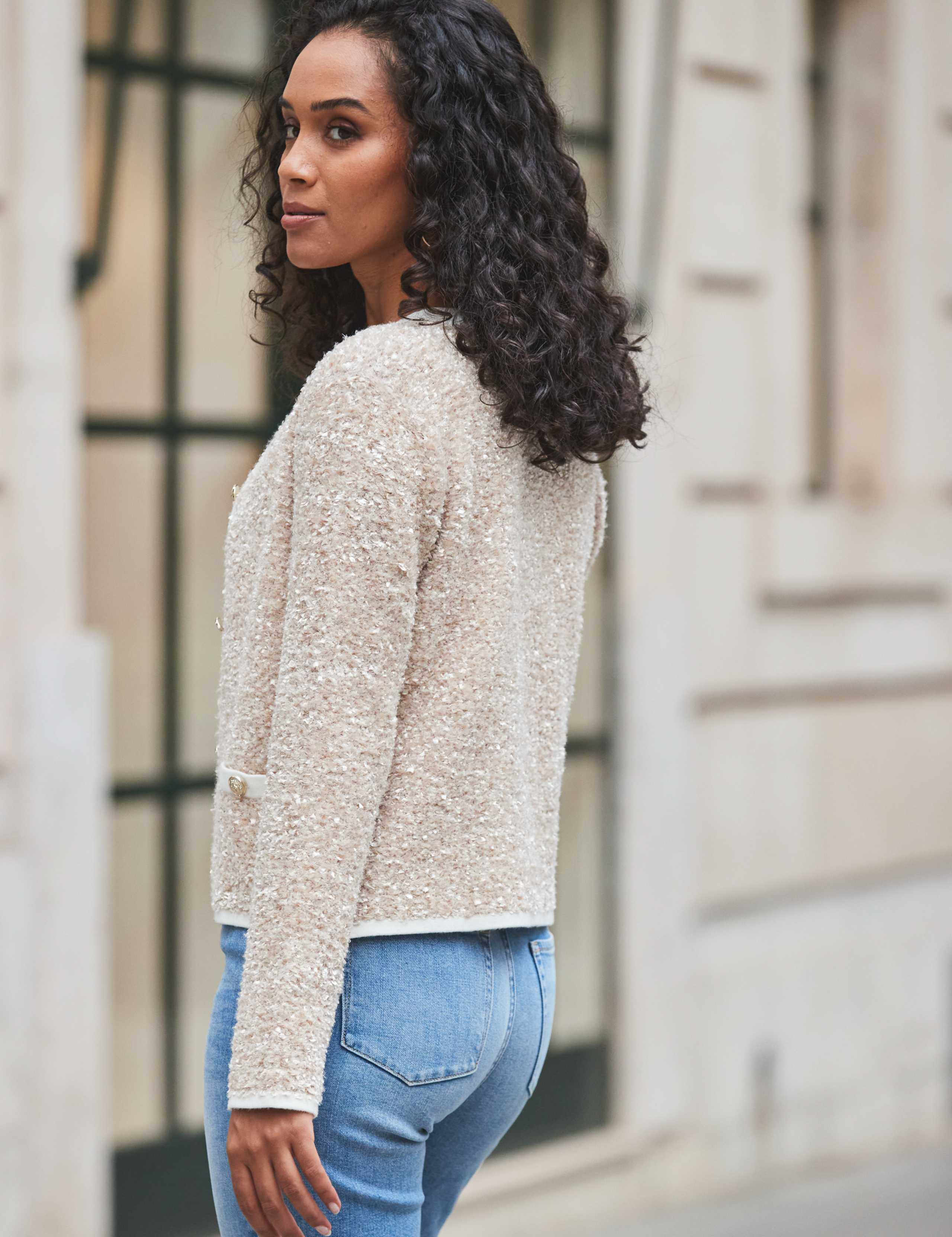 Bouclé Crew Neck Button Through Cardigan 3 of 5