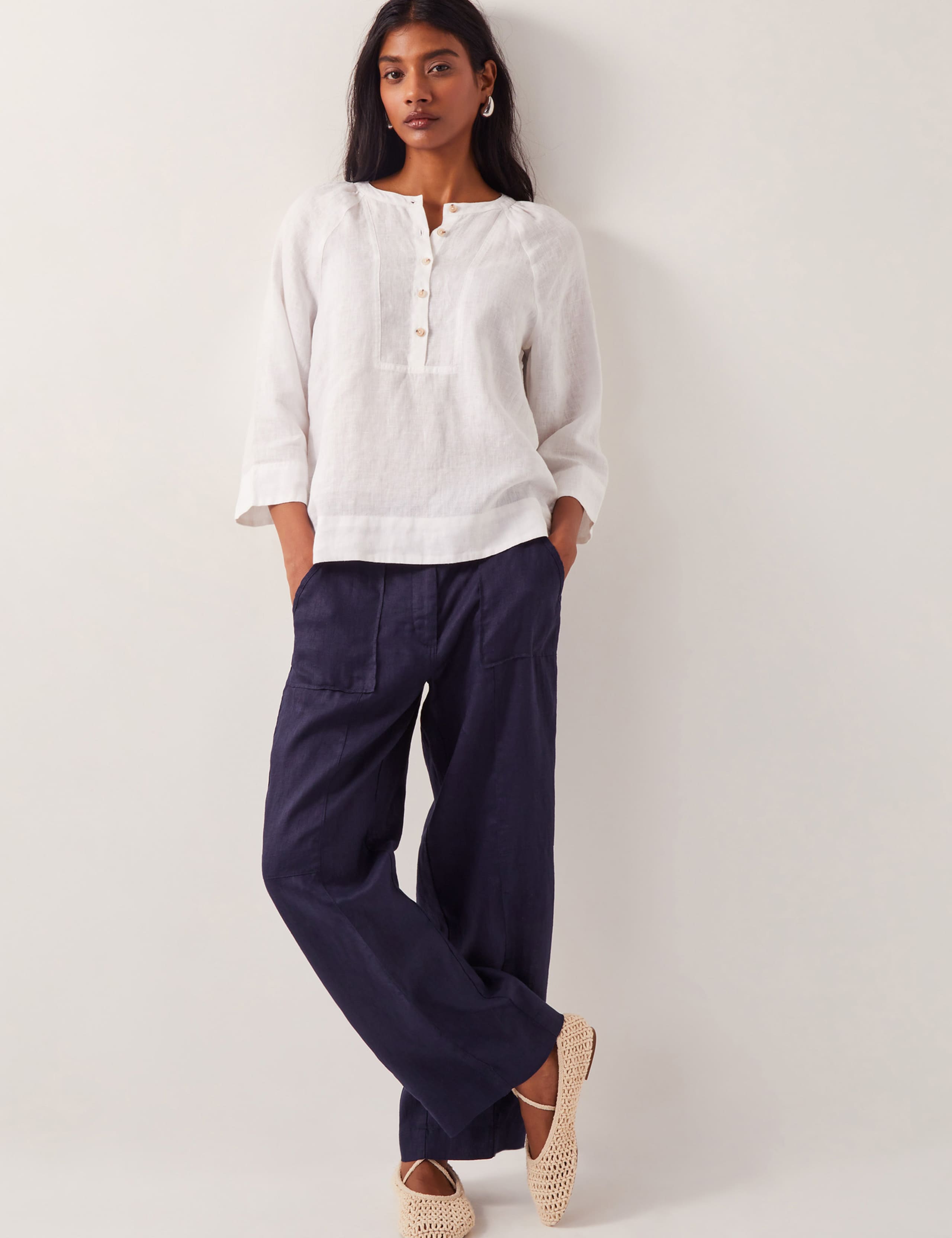 Pure Linen Straight Leg Cropped Trousers 4 of 4