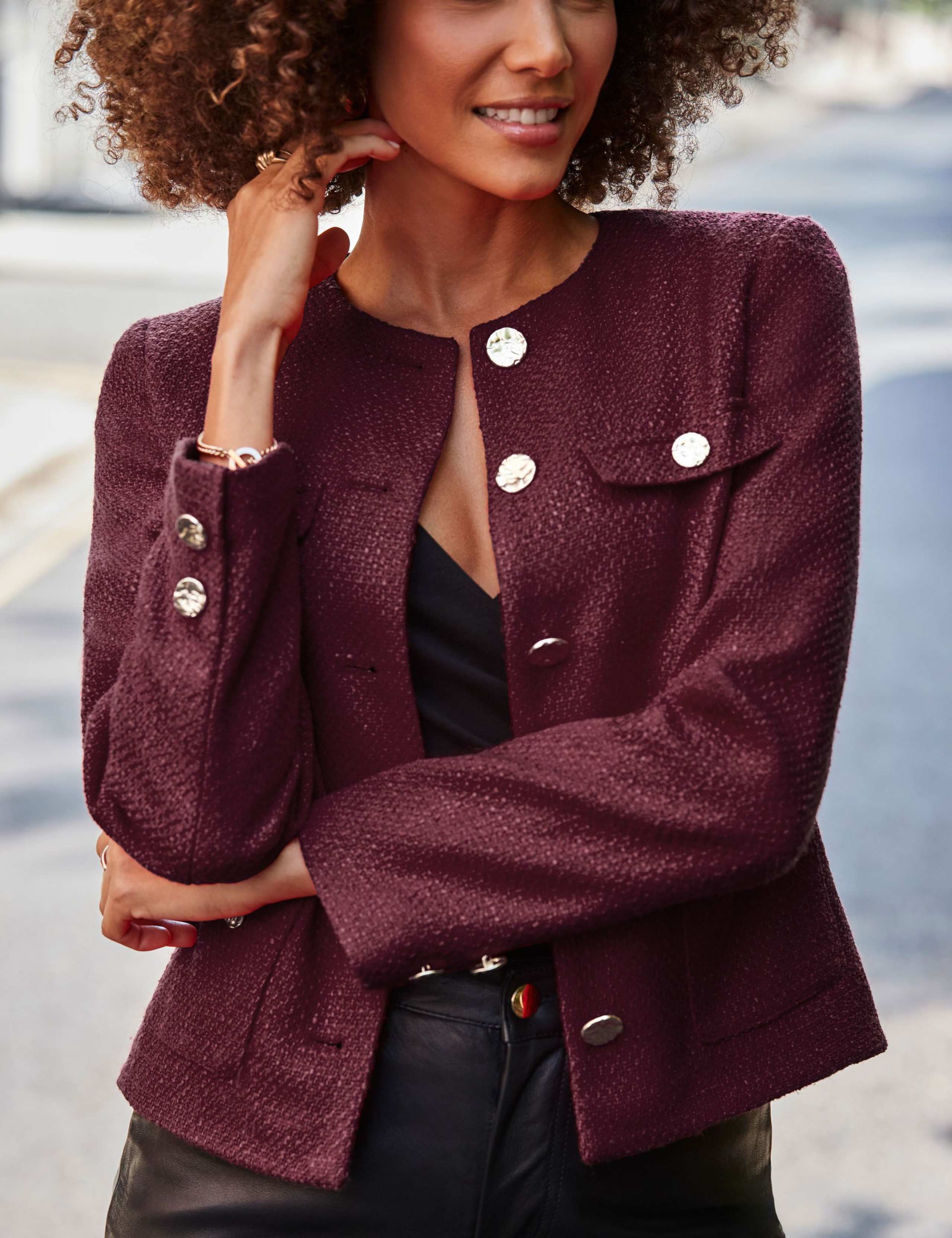 Boucle Textured Collarless Jacket 4 of 4