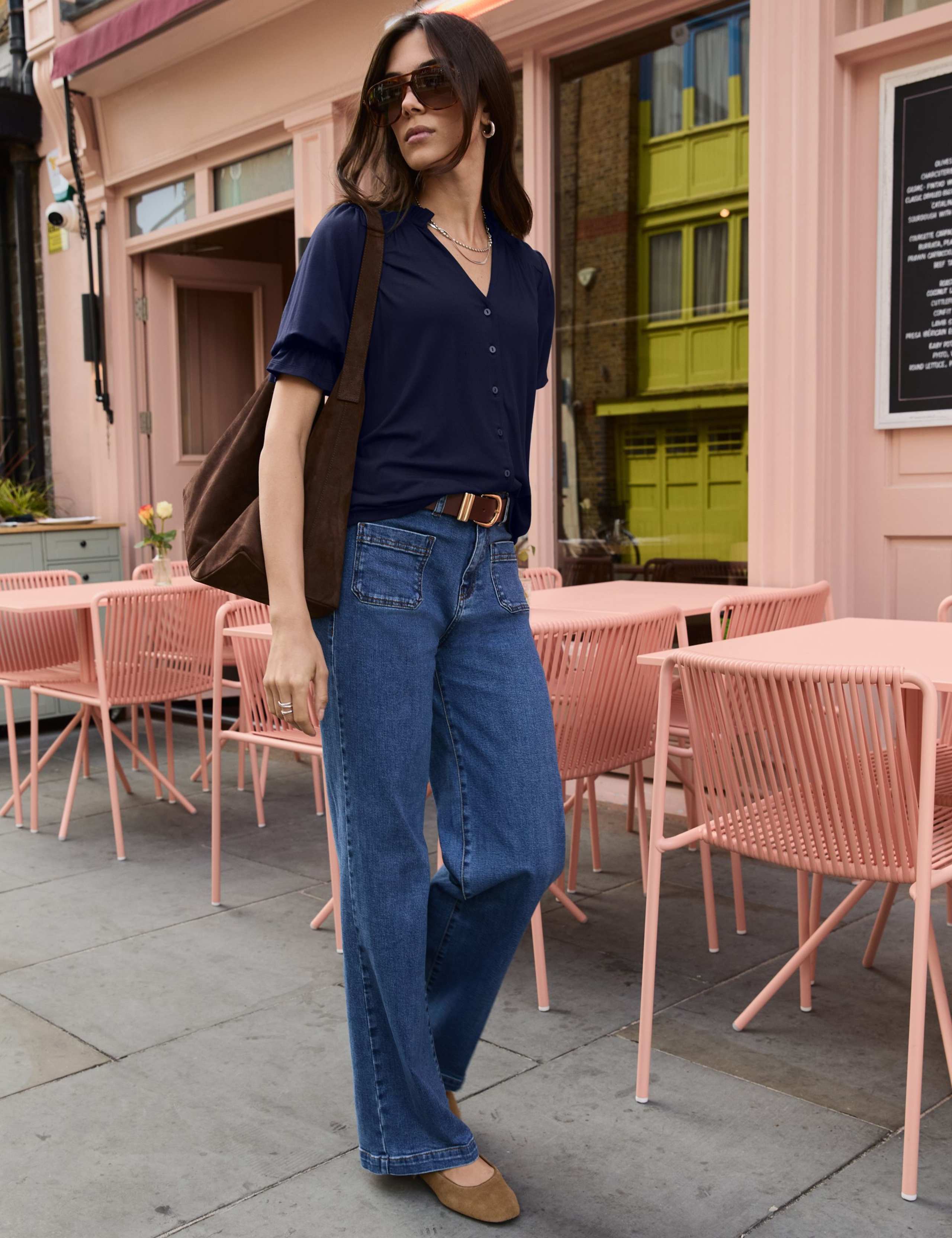 Cotton Rich V-Neck Button Through Blouse 3 of 6