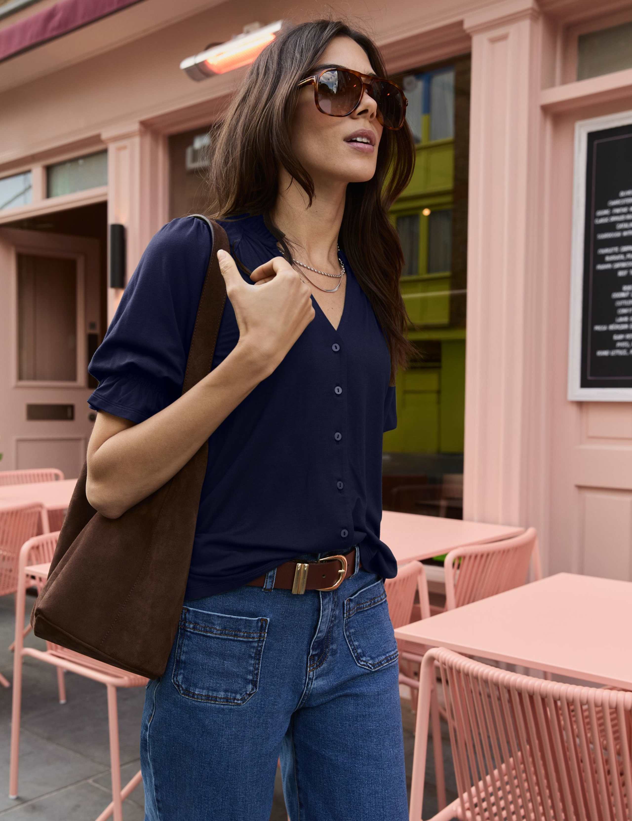Cotton Rich V-Neck Button Through Blouse 4 of 6