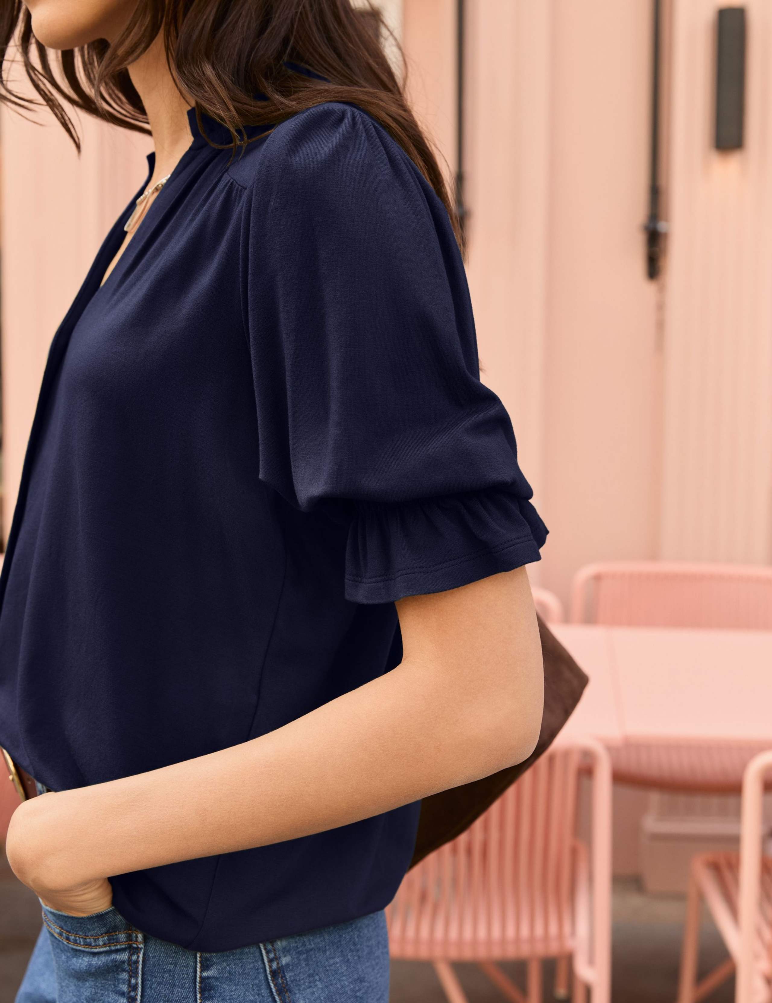 Cotton Rich V-Neck Button Through Blouse 5 of 6