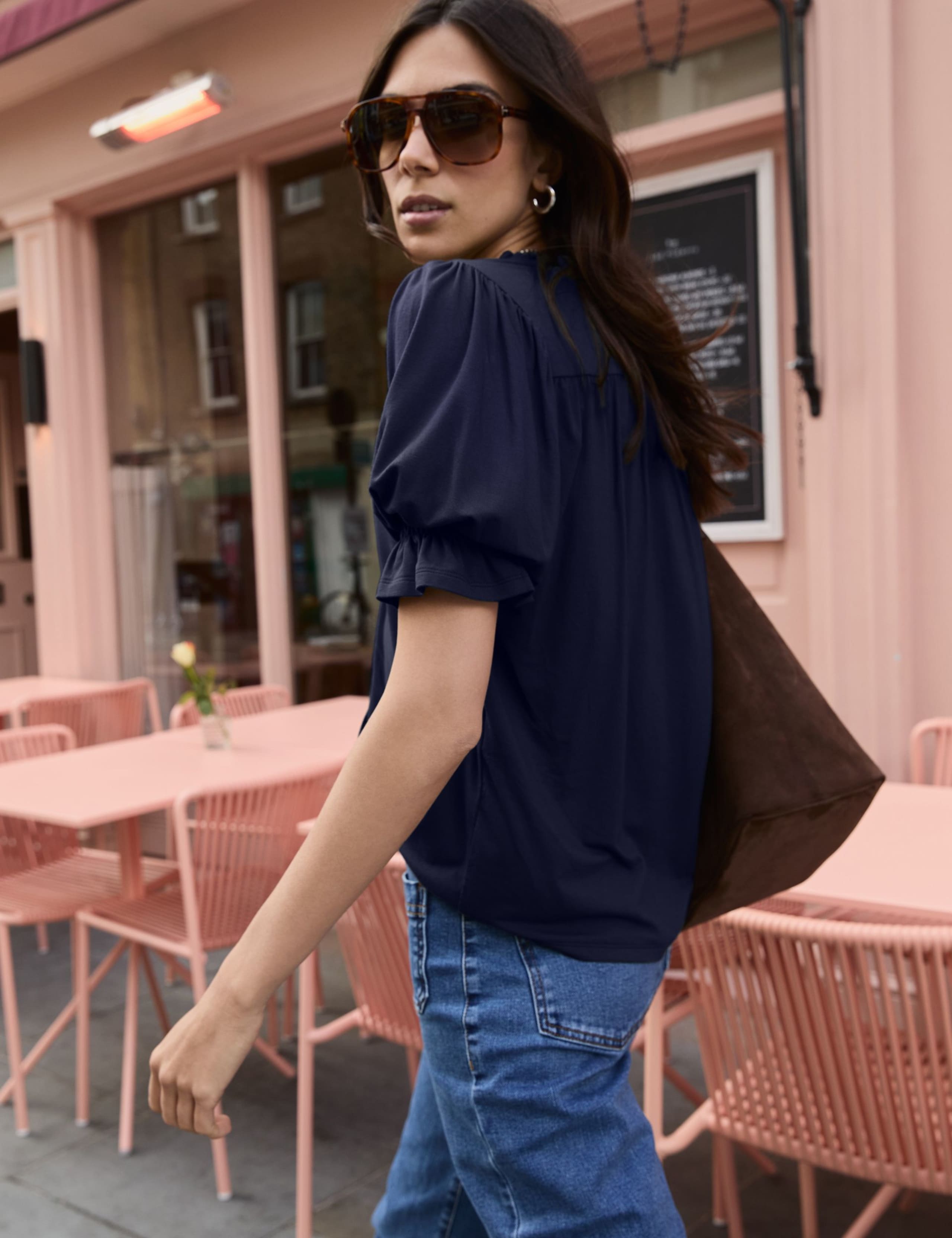 Cotton Rich V-Neck Button Through Blouse 6 of 6