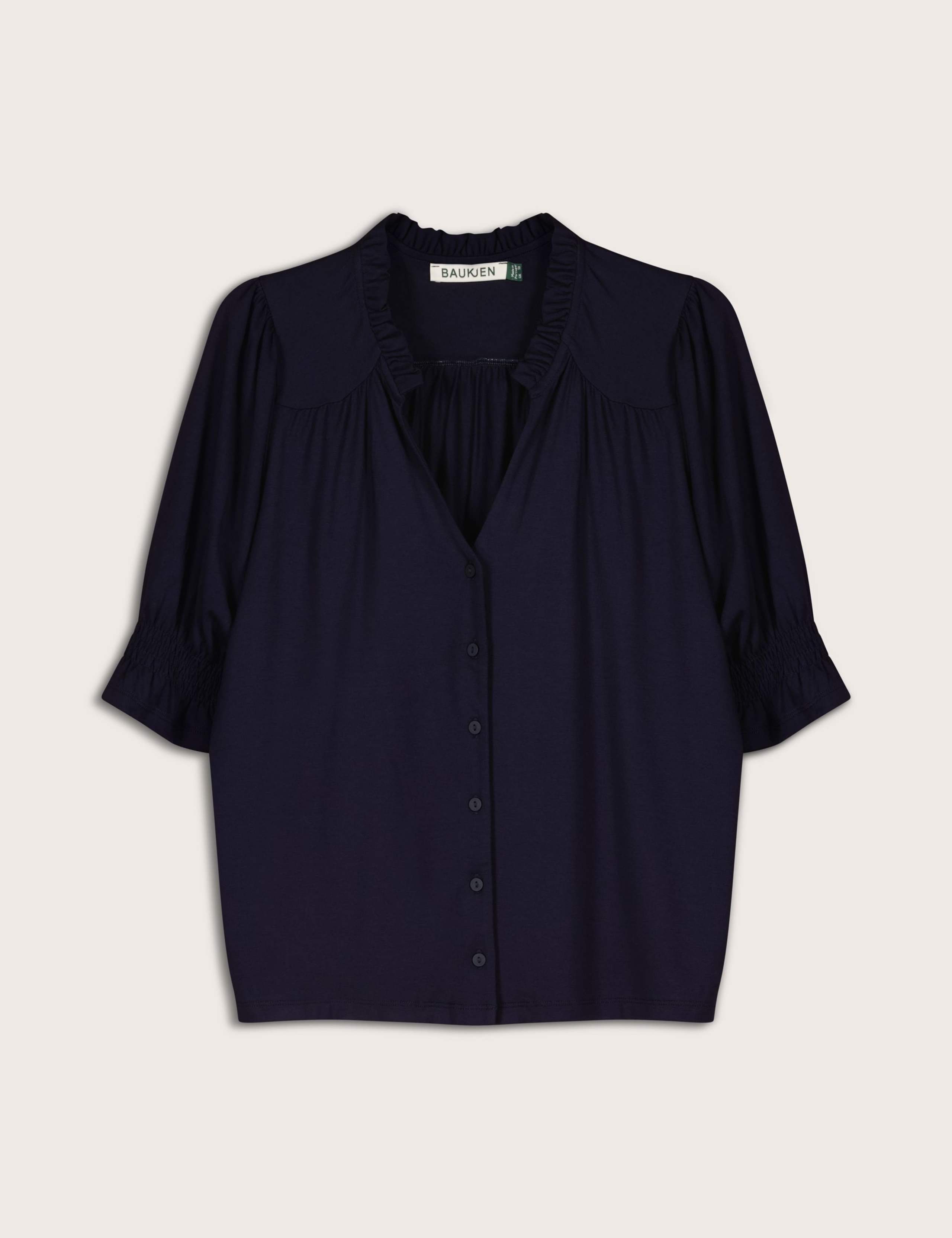 Cotton Rich V-Neck Button Through Blouse 2 of 6