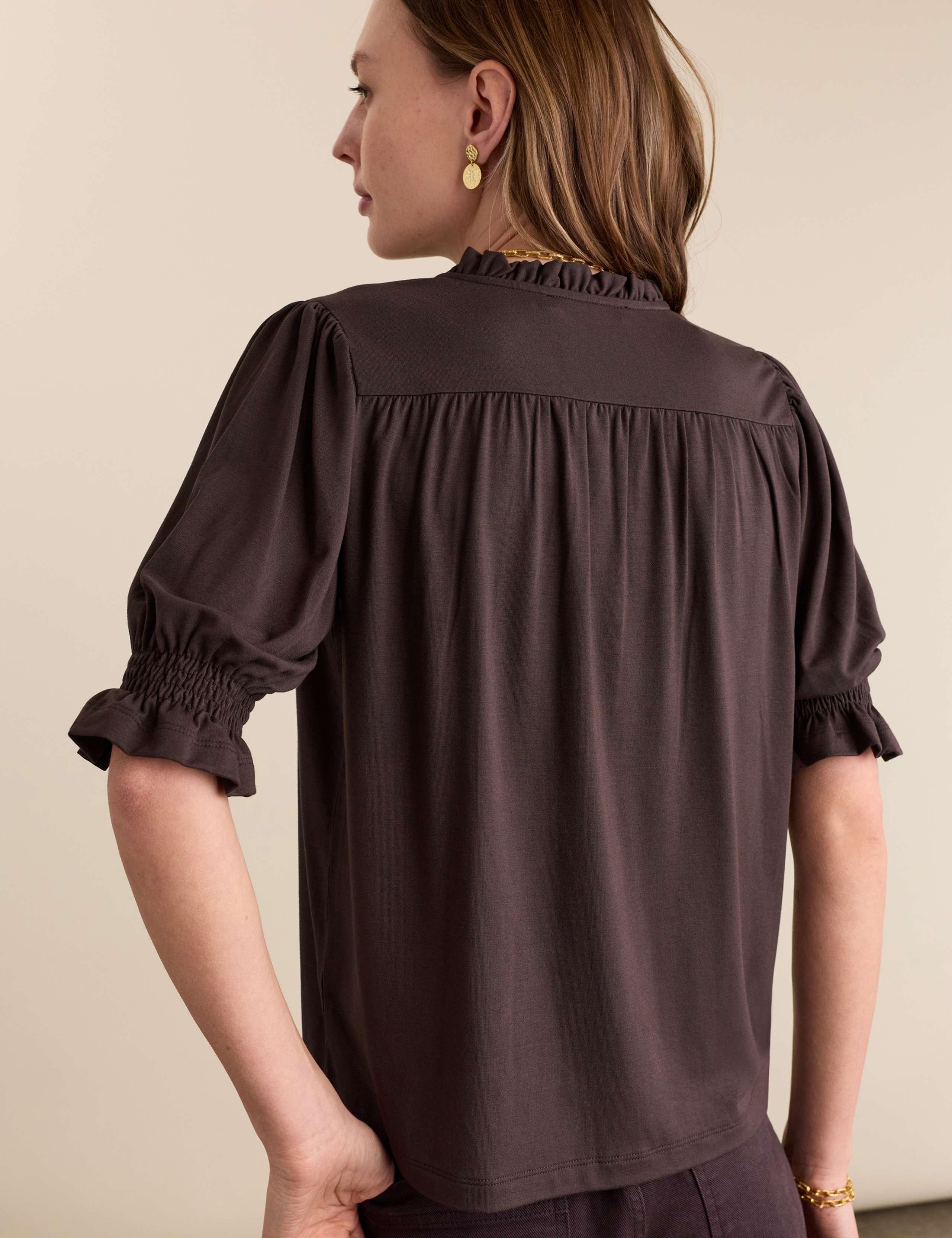 Cotton Rich V-Neck Button Through Blouse 2 of 4