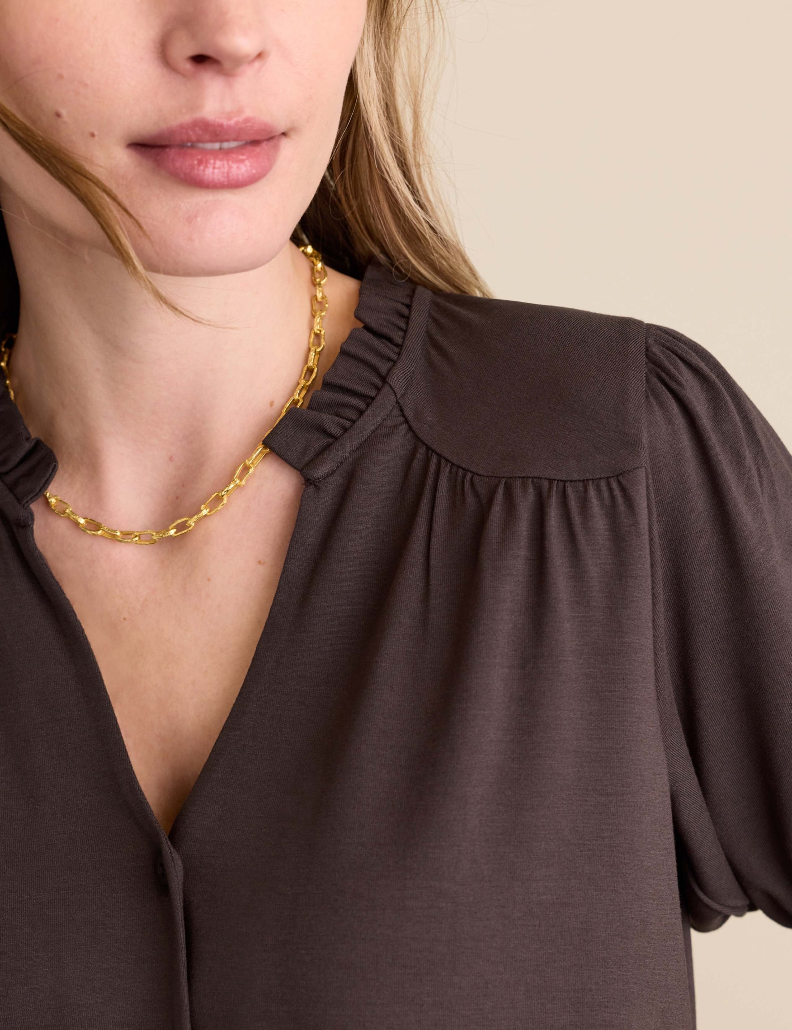 Cotton Rich V-Neck Button Through Blouse 4 of 4