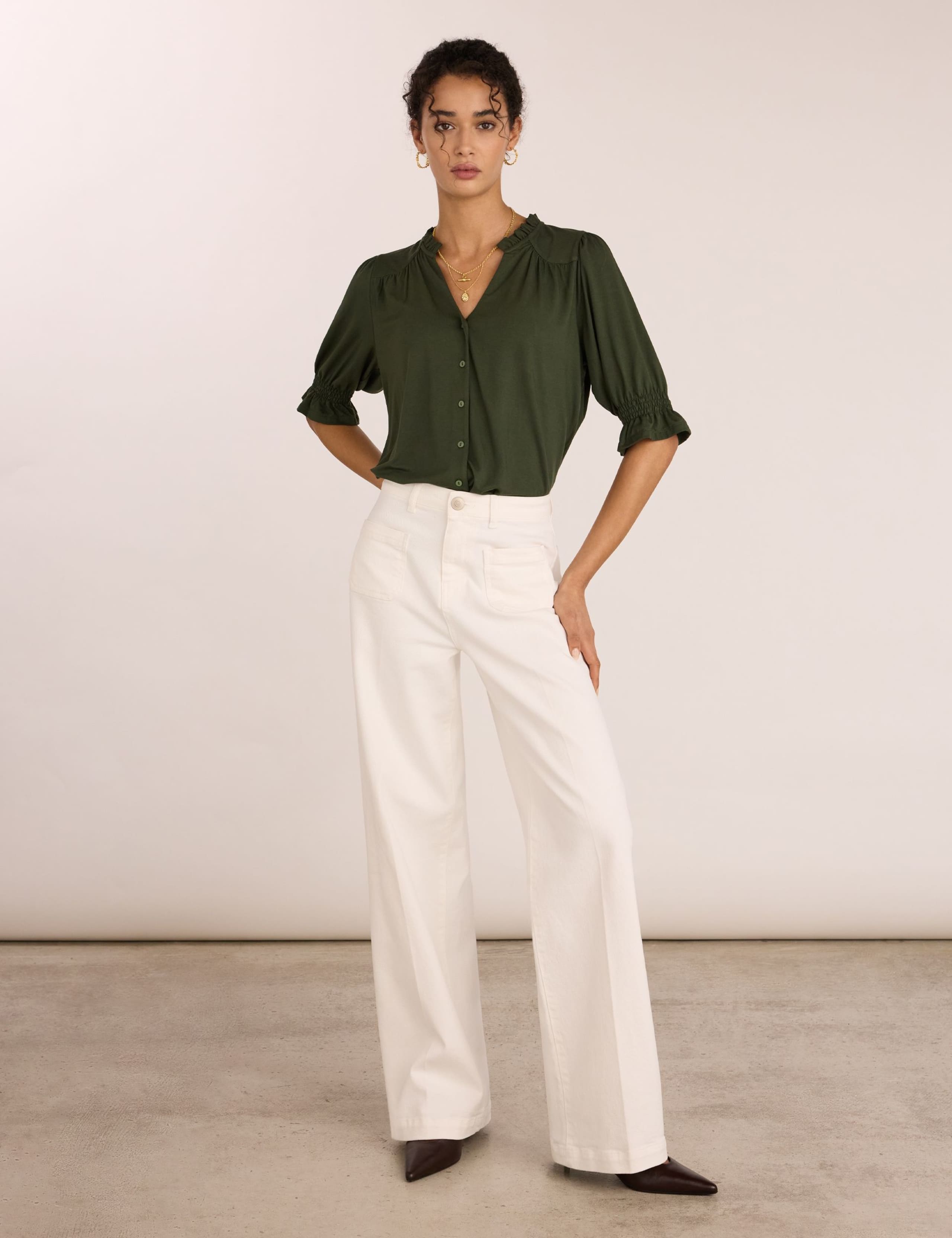 Cotton Rich V-Neck Button Through Blouse 2 of 4