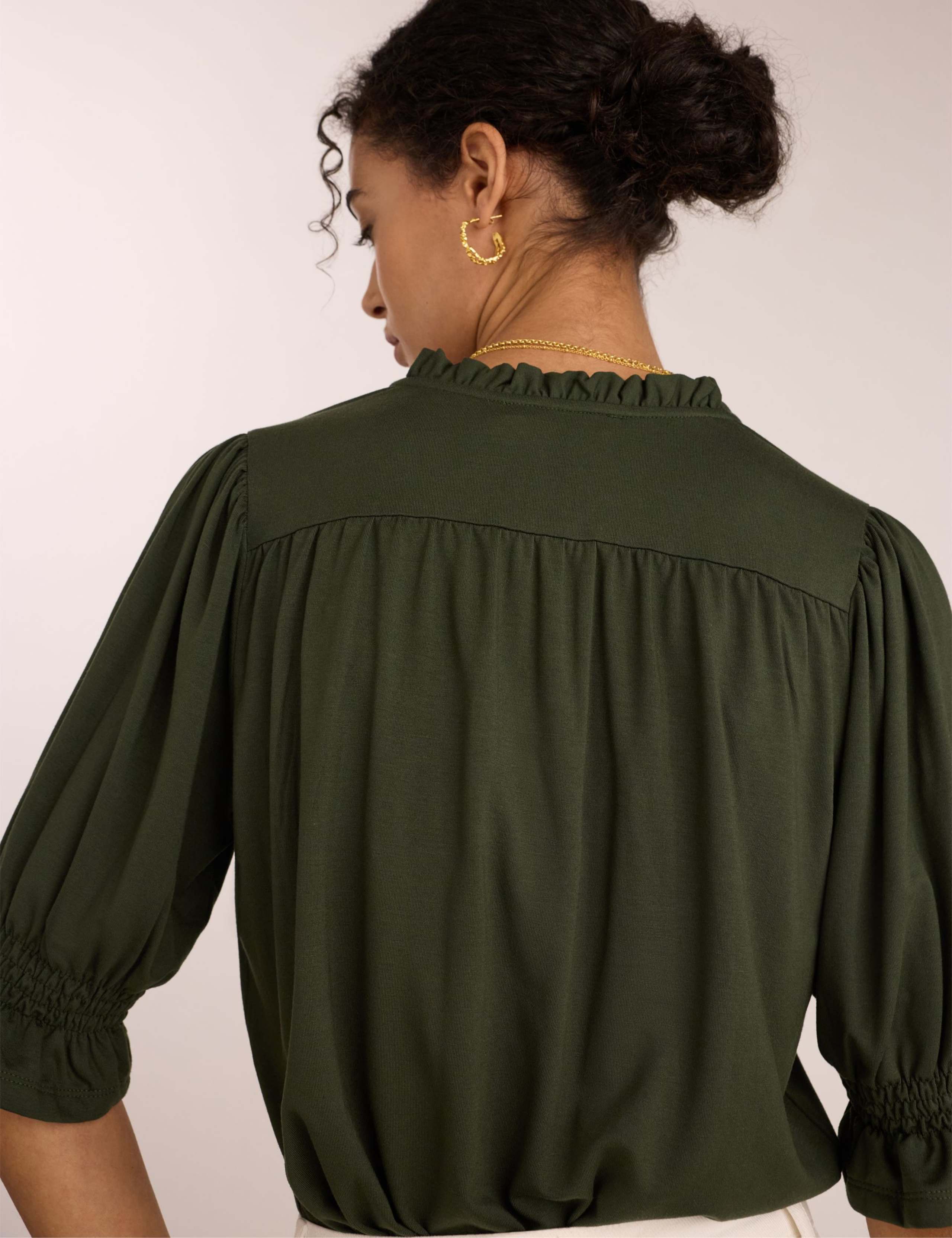 Cotton Rich V-Neck Button Through Blouse 4 of 4