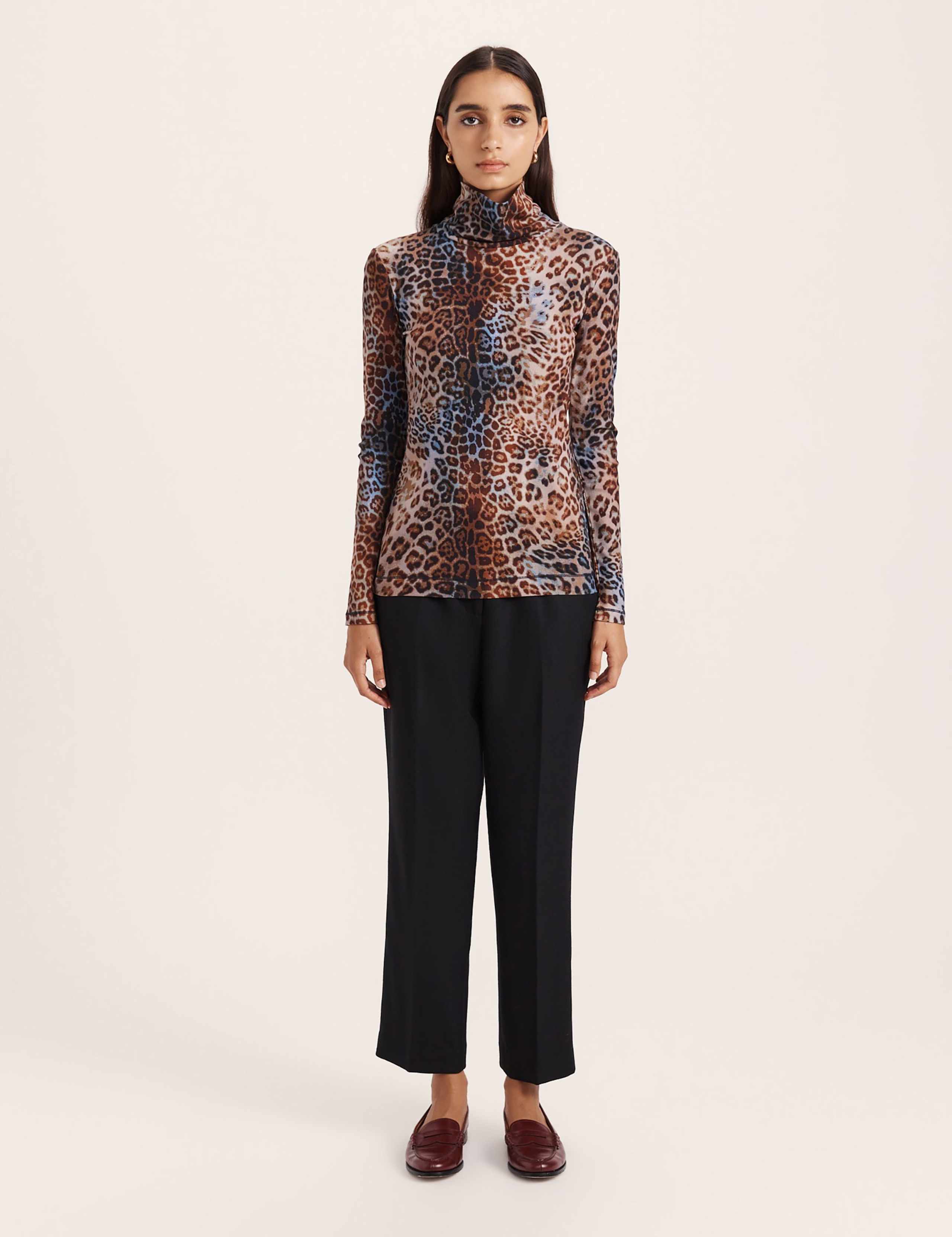 Cotton Blend Leopard Print Ribbed Top 1 of 8