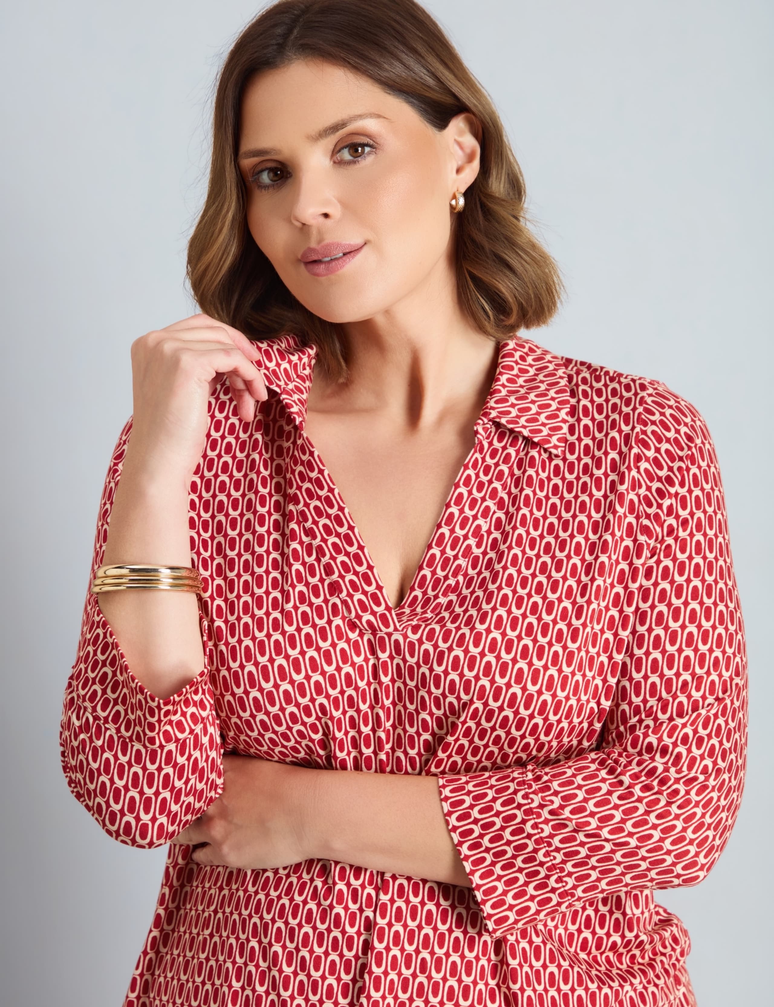 Jersey Geometric V-Neck Top 2 of 5