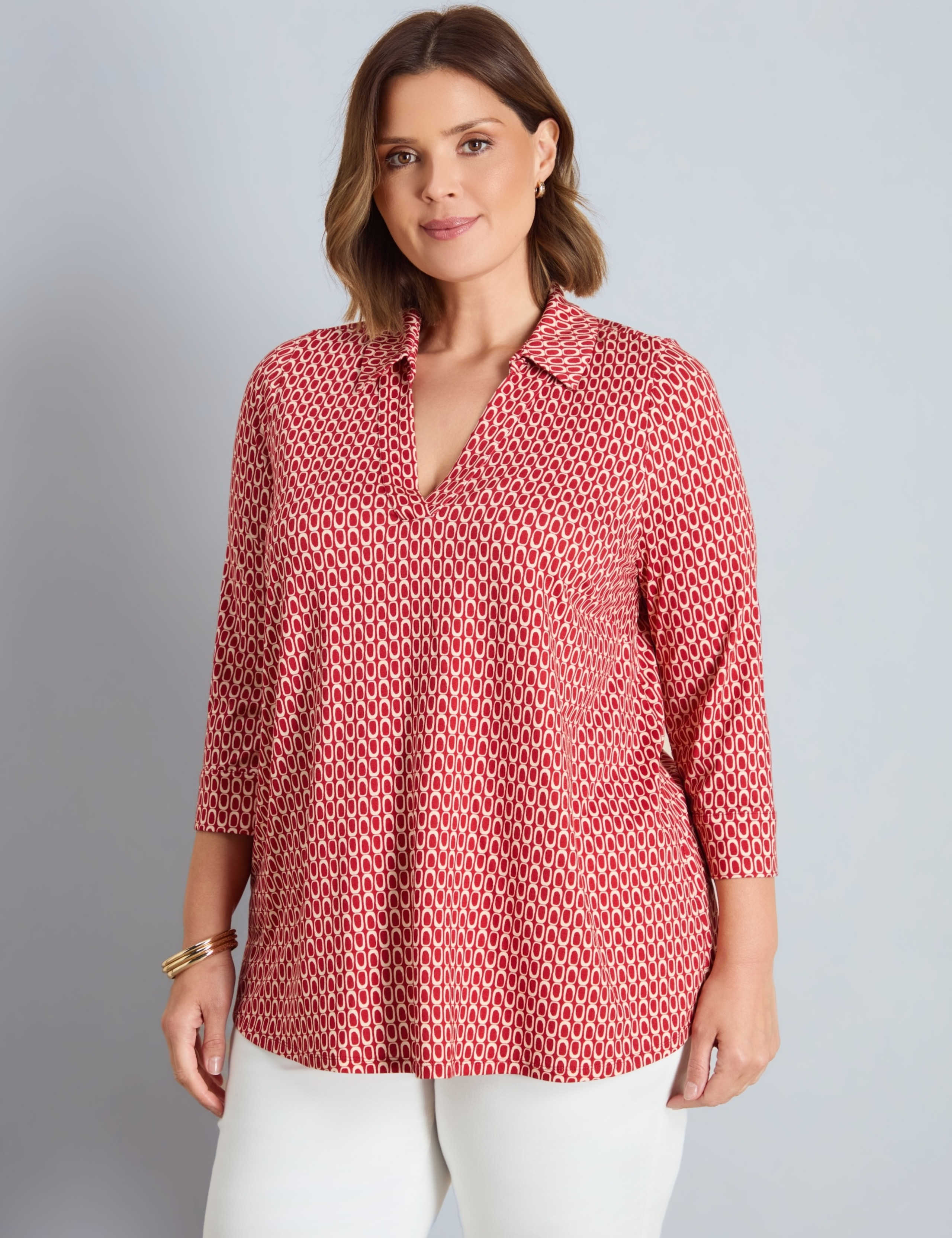 Jersey Geometric V-Neck Top 3 of 5