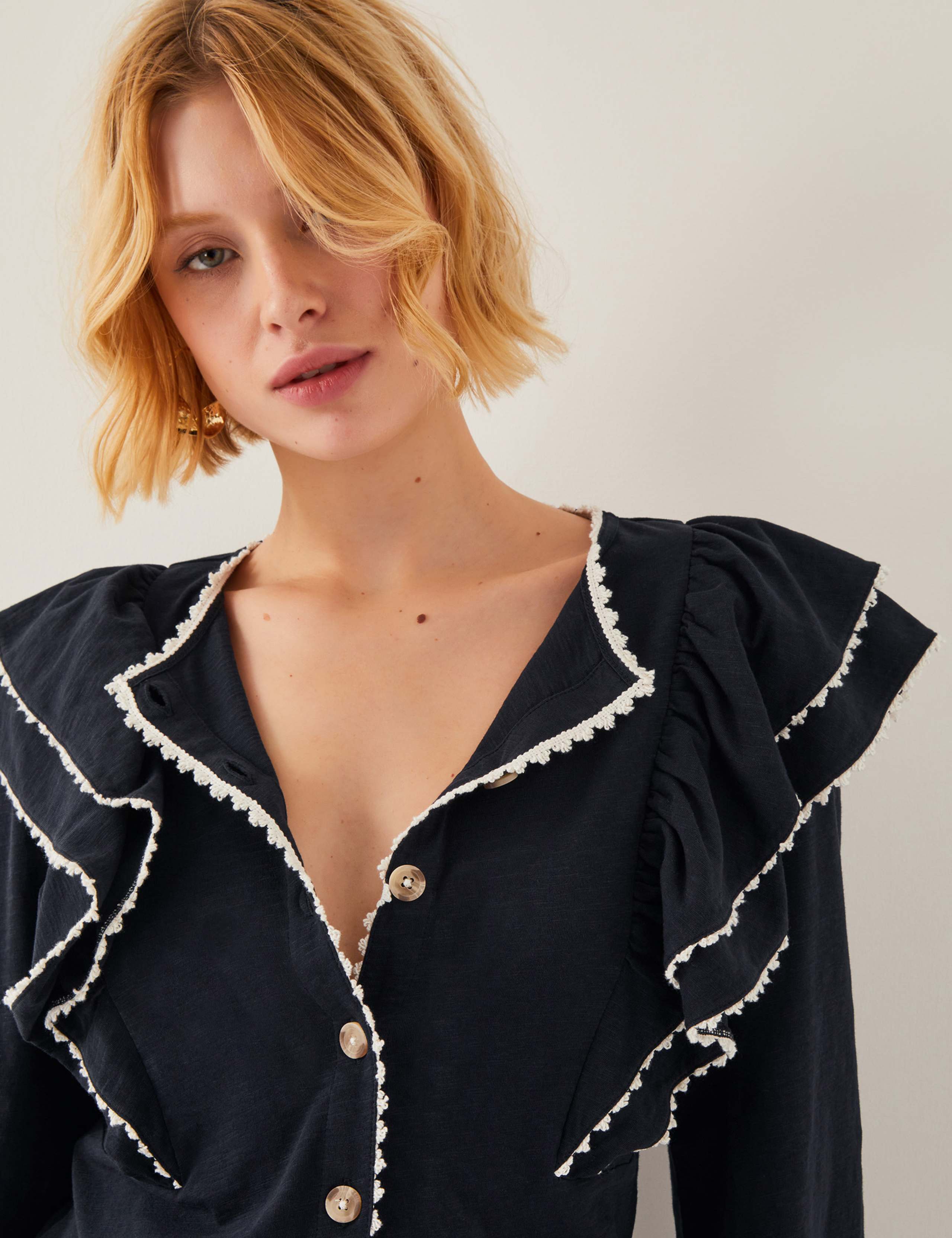 Pure Cotton Frill Detail Button Through Blouse 3 of 4