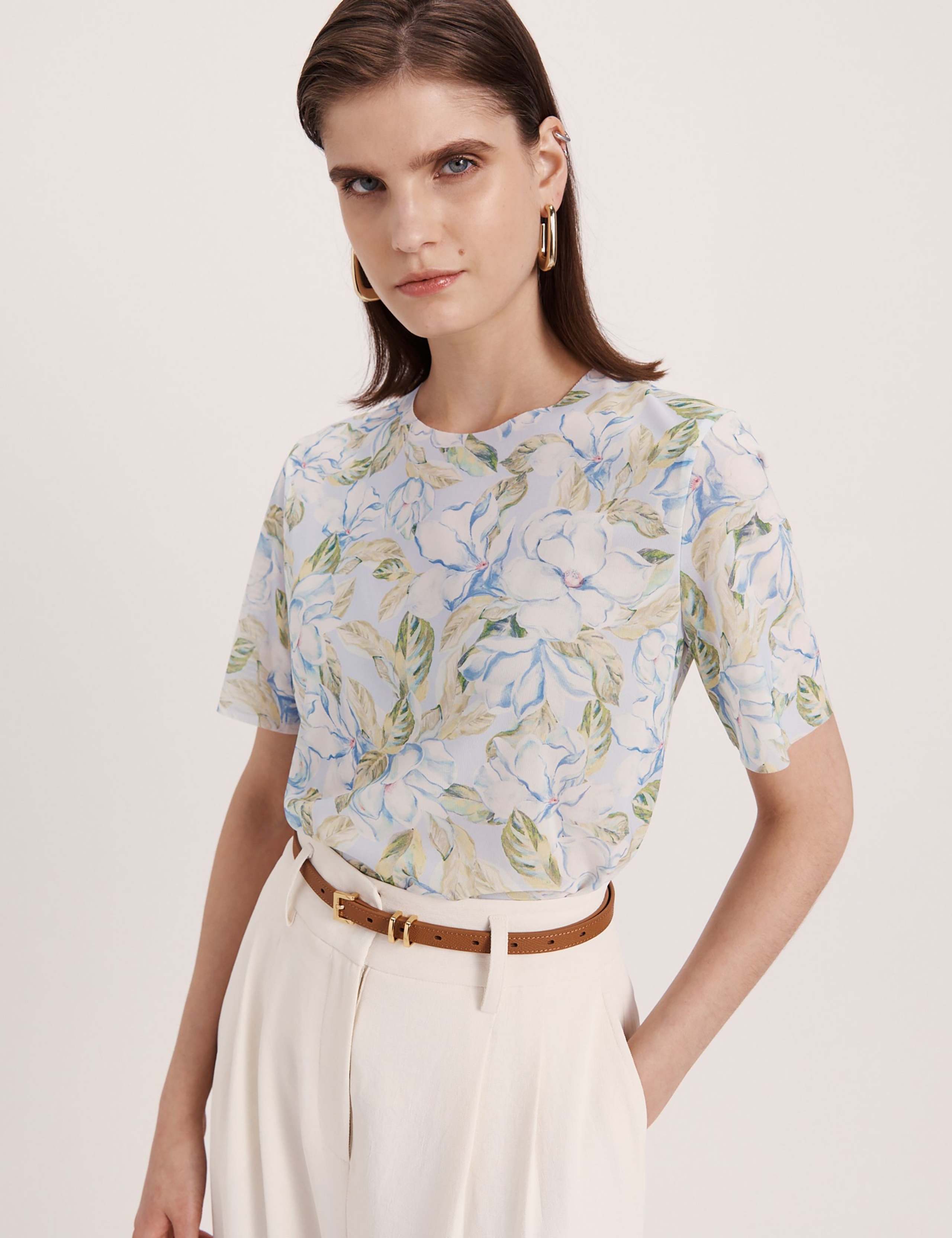 Mesh Floral Crew Neck T-Shirt 1 of 7