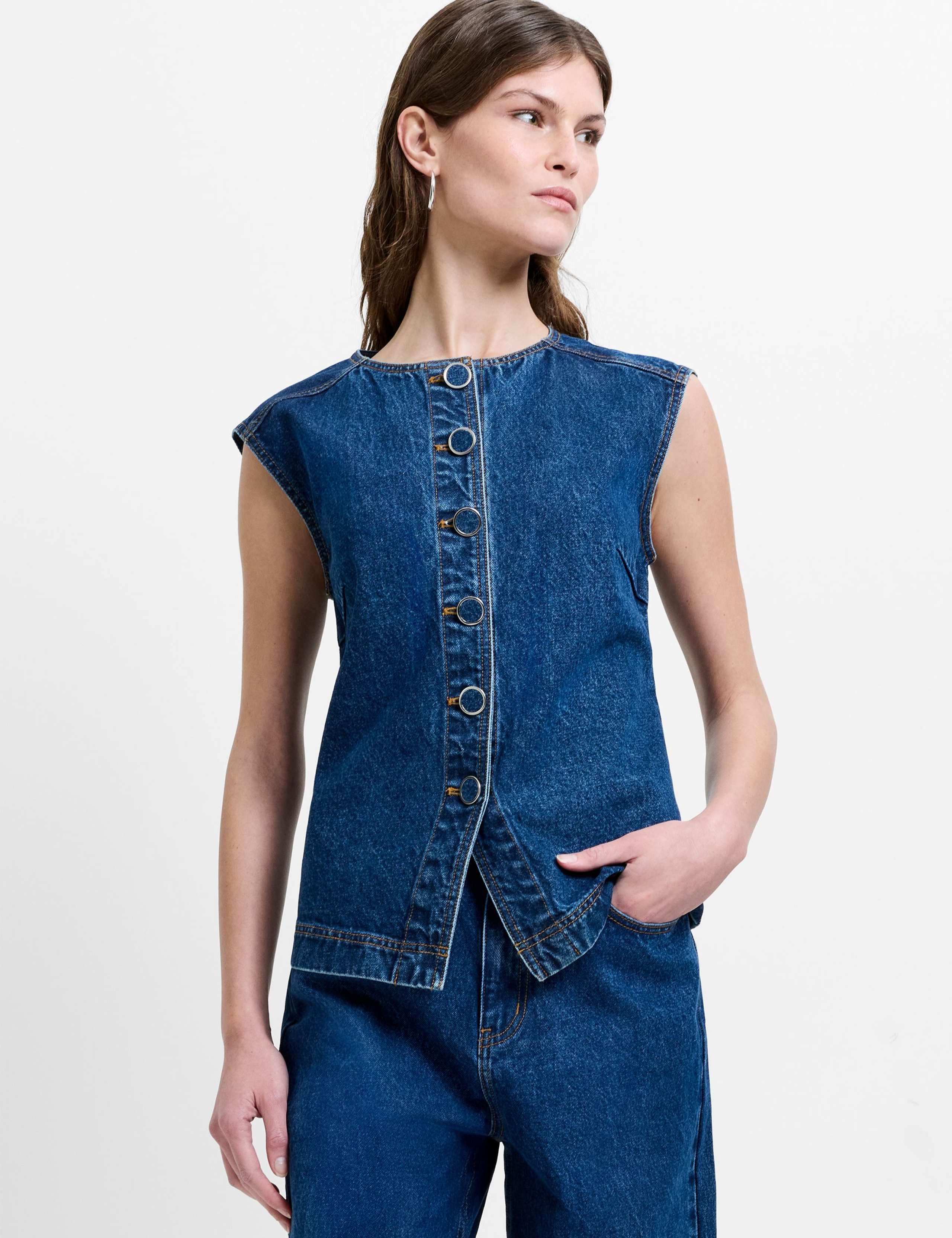 Pure Cotton Denim Button Through Top 3 of 5