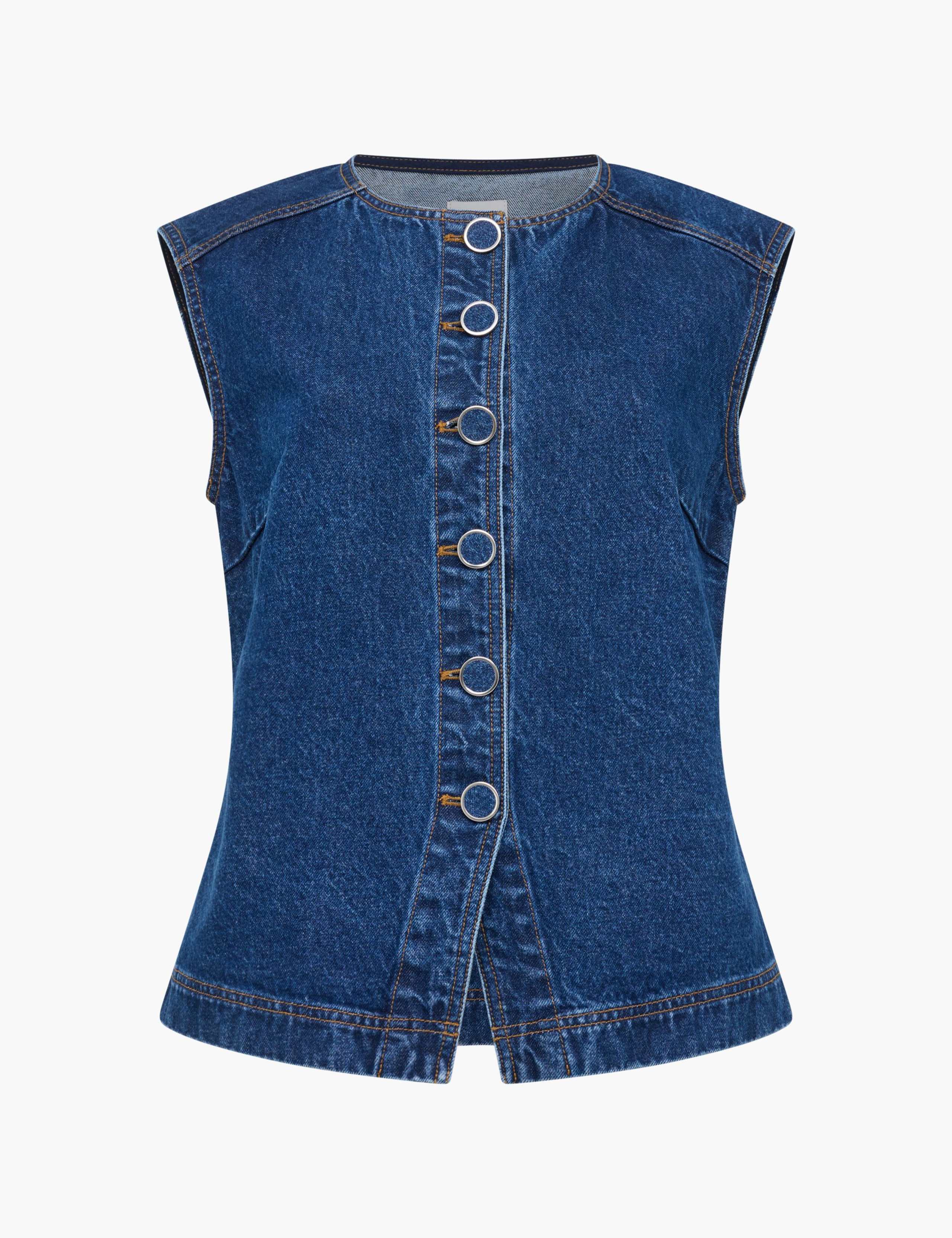 Pure Cotton Denim Button Through Top 2 of 5