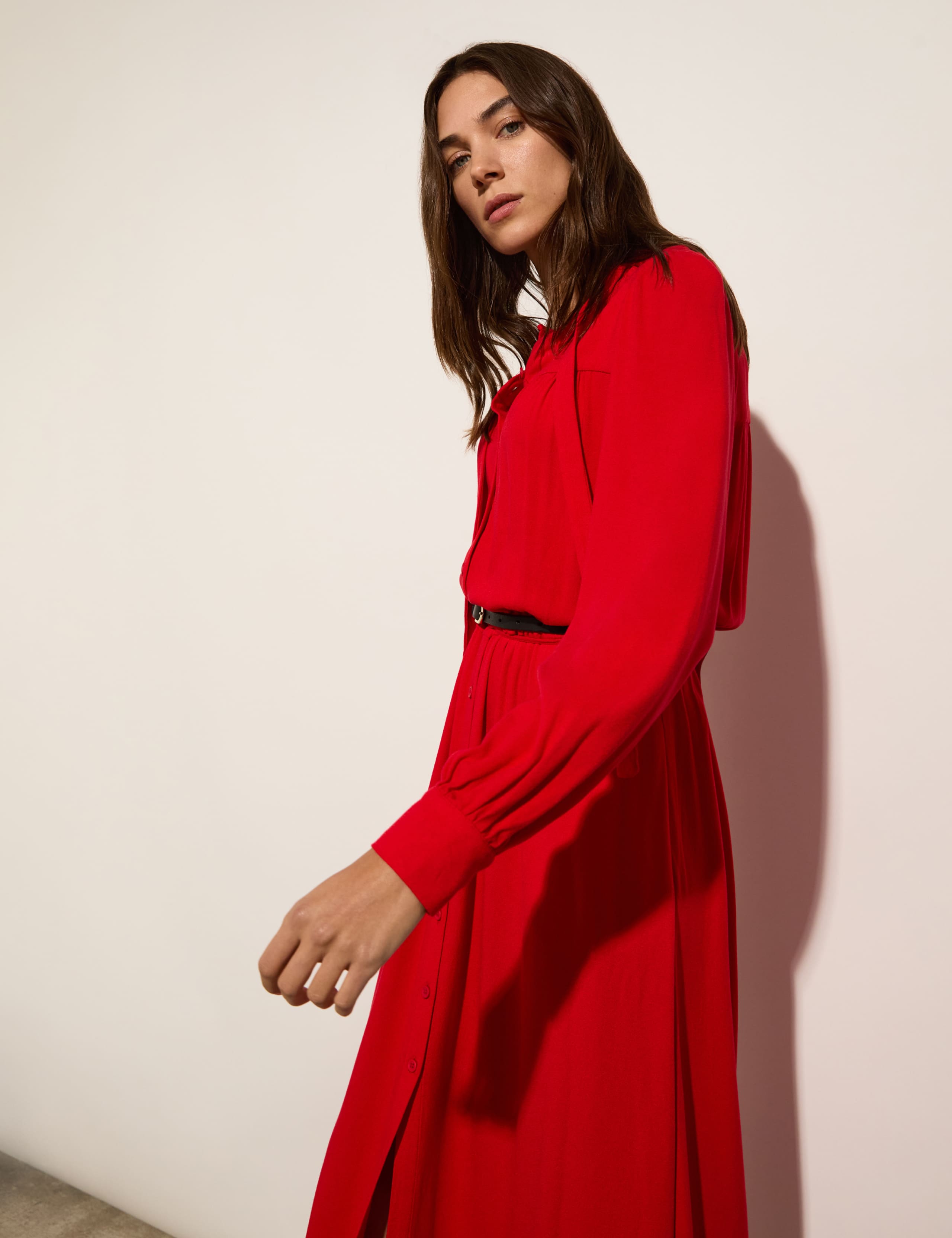 Tie Neck Relaxed Midi Shirt Dress 3 of 4