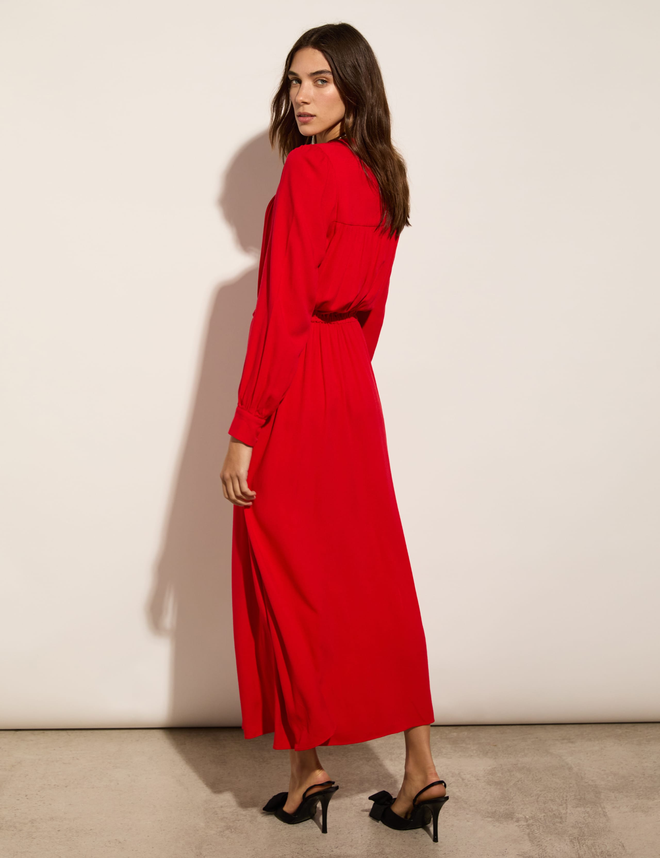 Tie Neck Relaxed Midi Shirt Dress 4 of 4