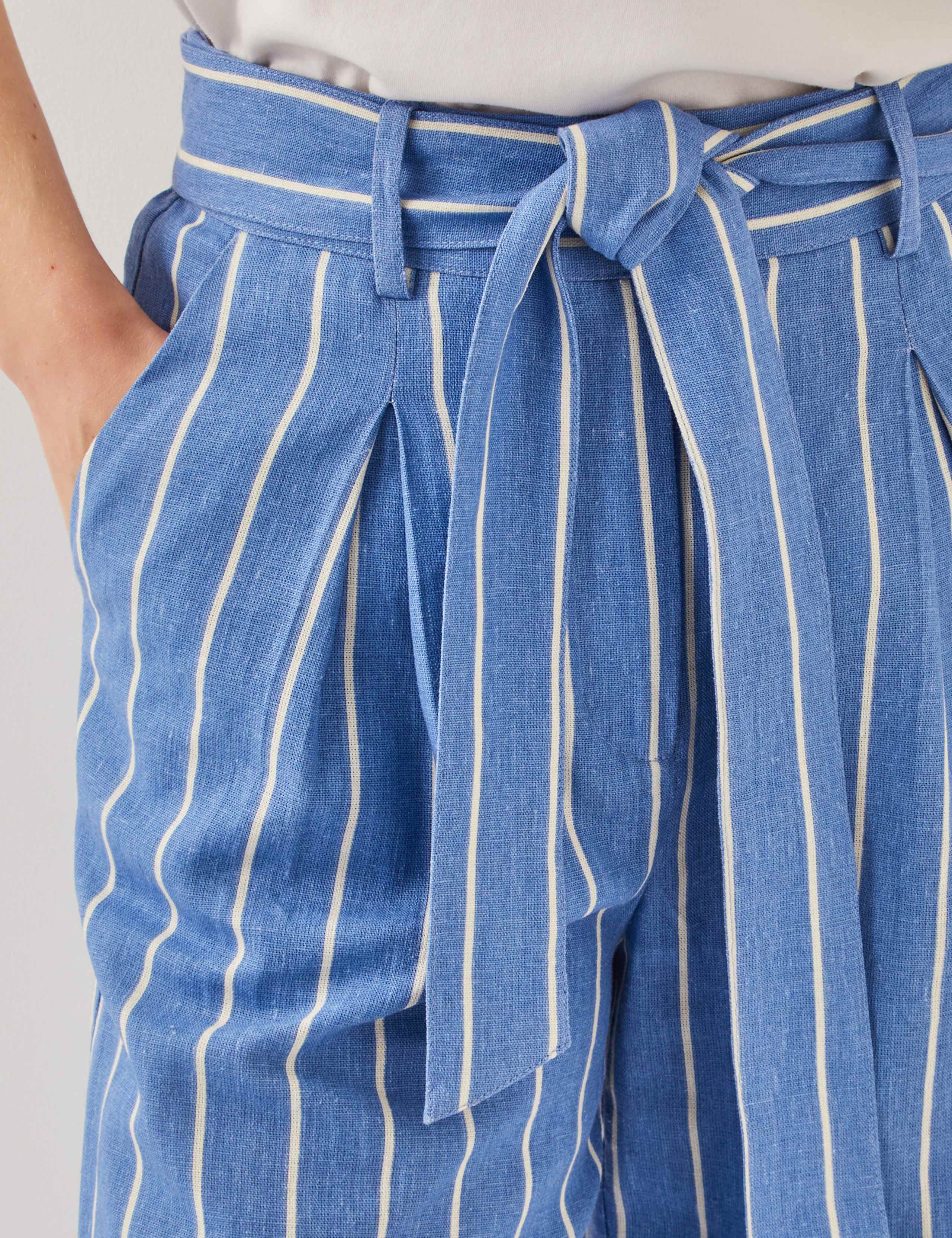 Linen Blend Striped Straight Leg Trousers 5 of 5