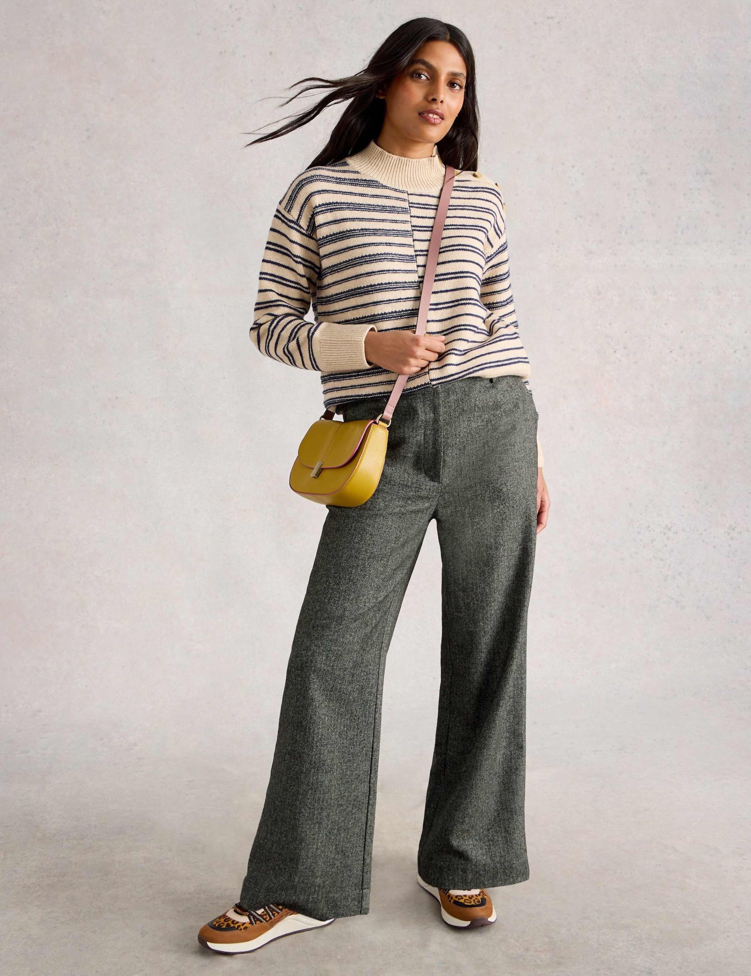 Herringbone Wide Leg Trousers with Wool 1 of 6