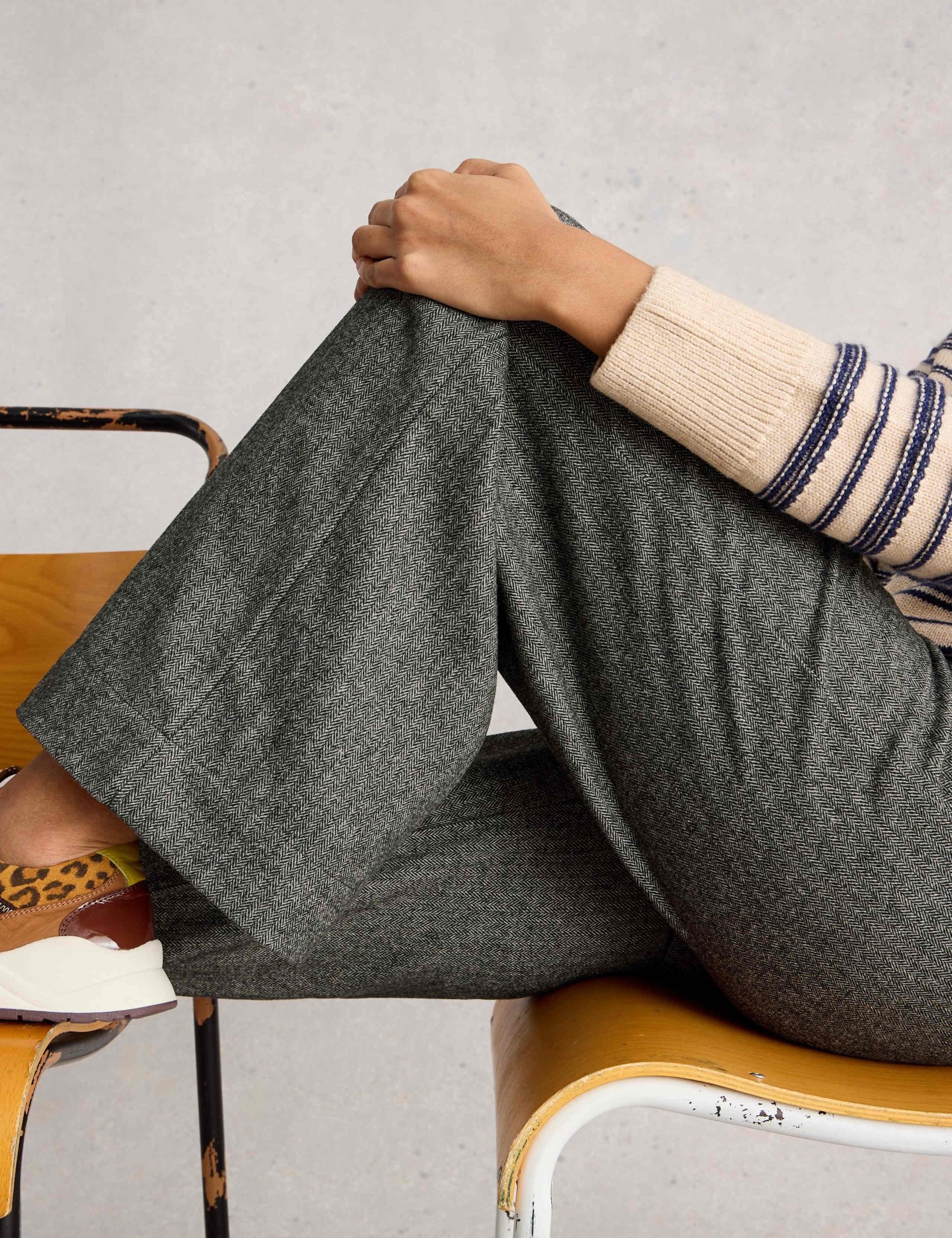 Herringbone Wide Leg Trousers with Wool 4 of 6