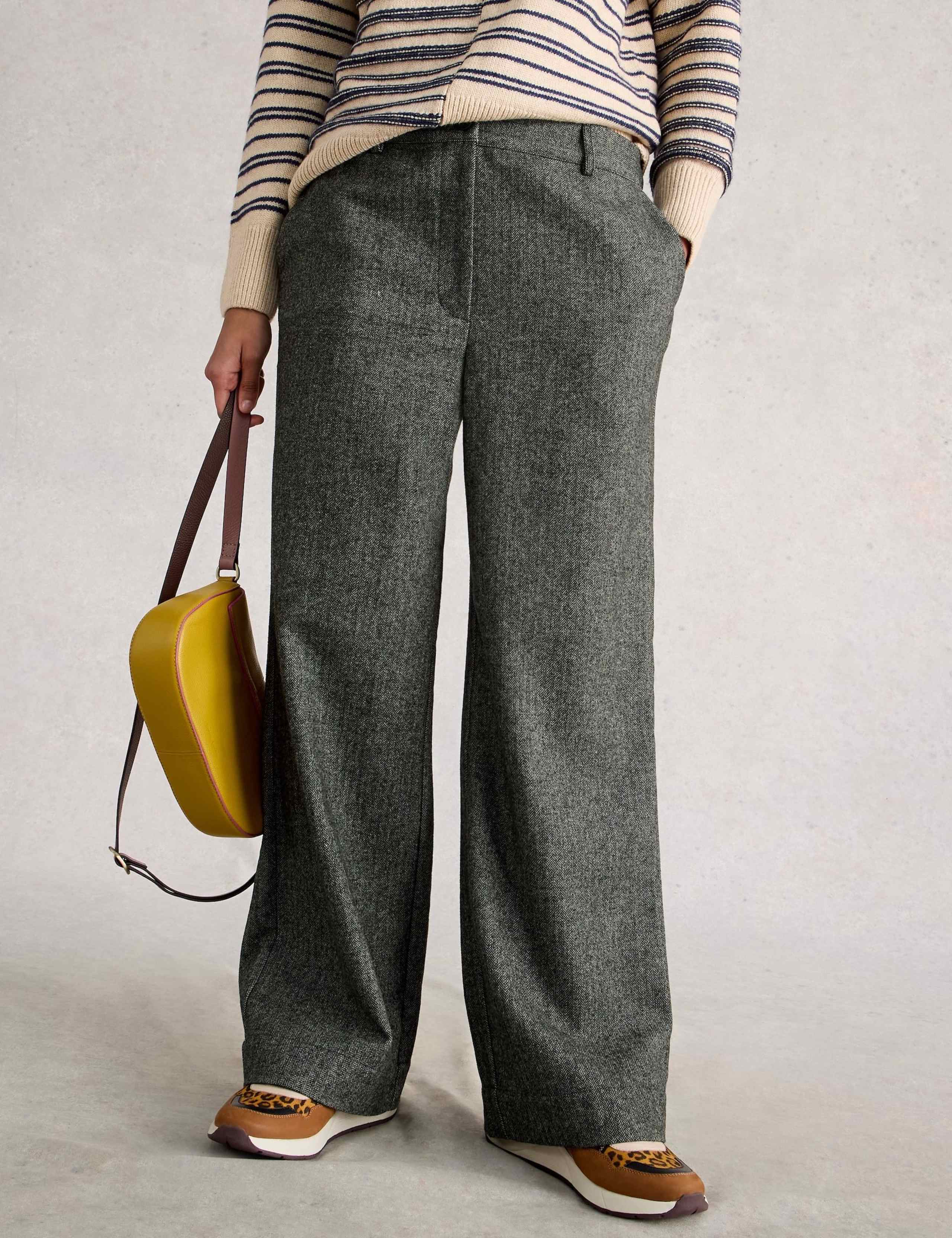 Herringbone Wide Leg Trousers with Wool 5 of 6