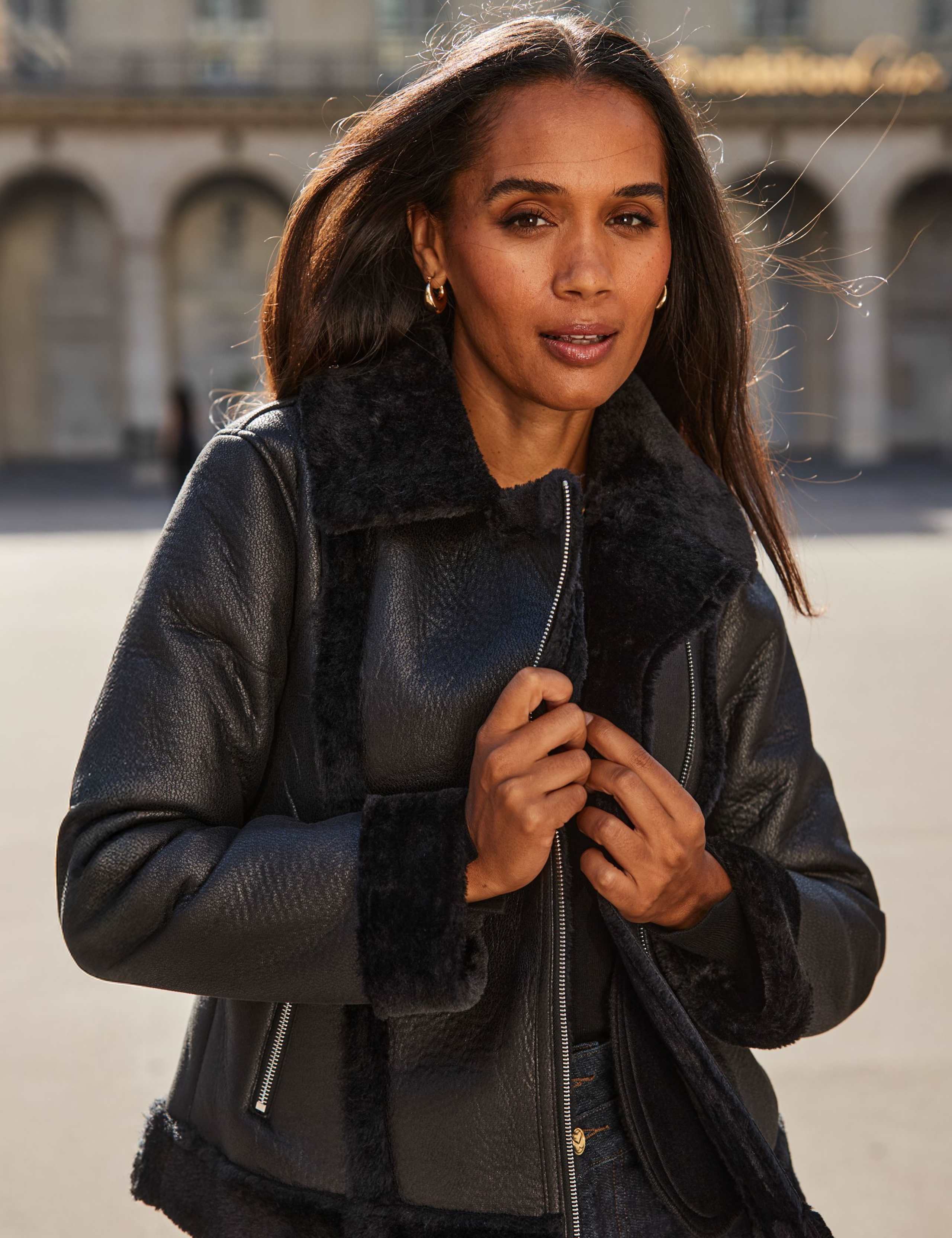 Faux Shearling Cropped Aviator Jacket 2 of 7