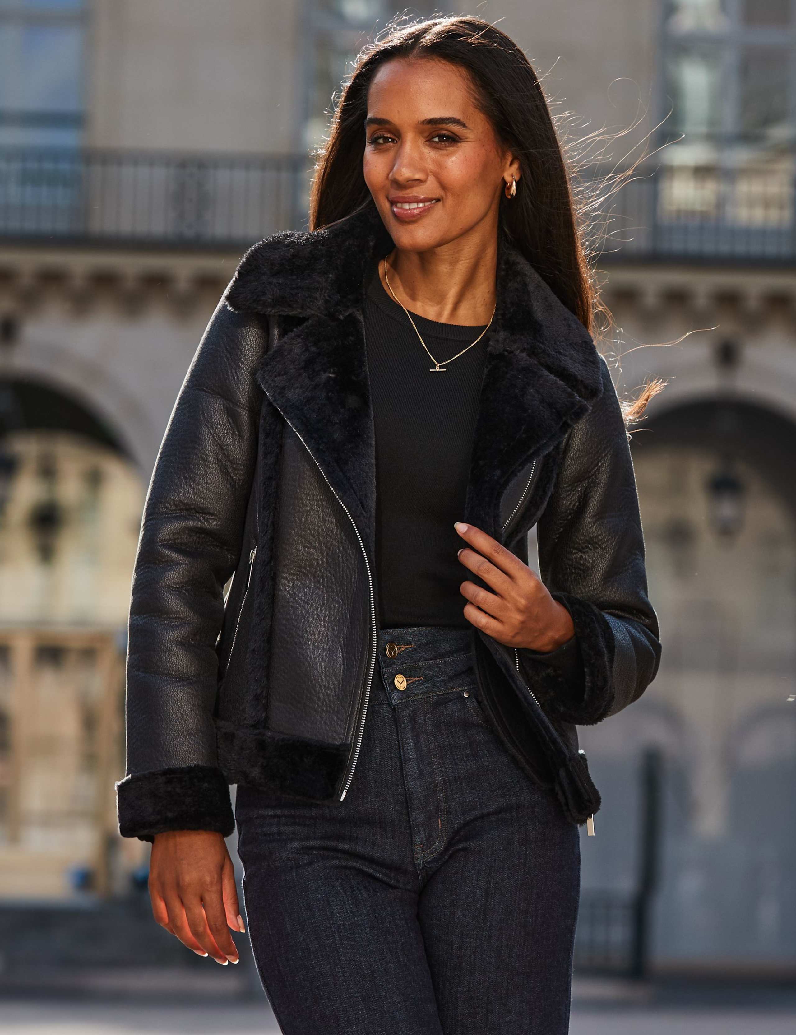 Faux Shearling Cropped Aviator Jacket 3 of 7