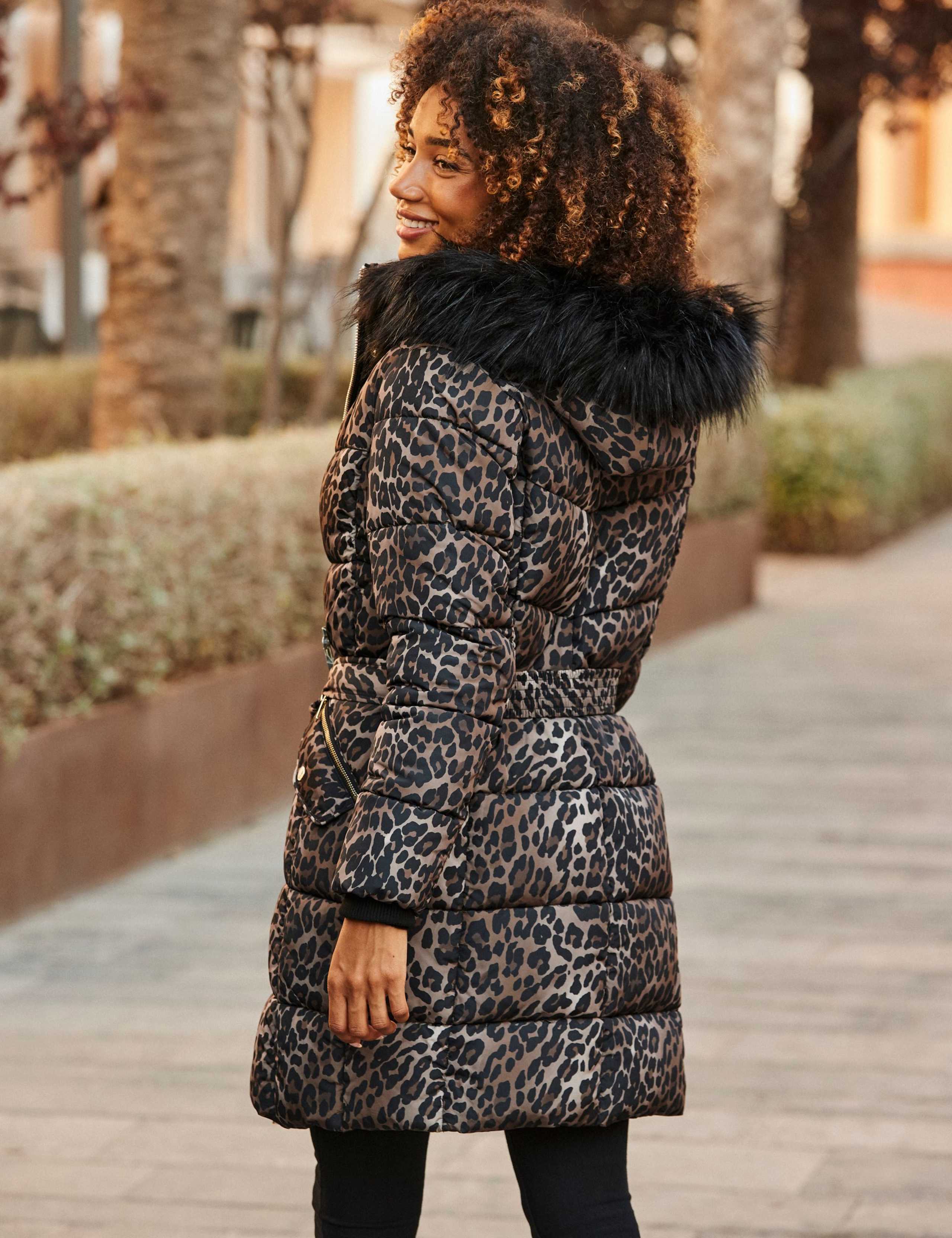 Faux Fur Trim Leopard Print Puffer Coat 5 of 7