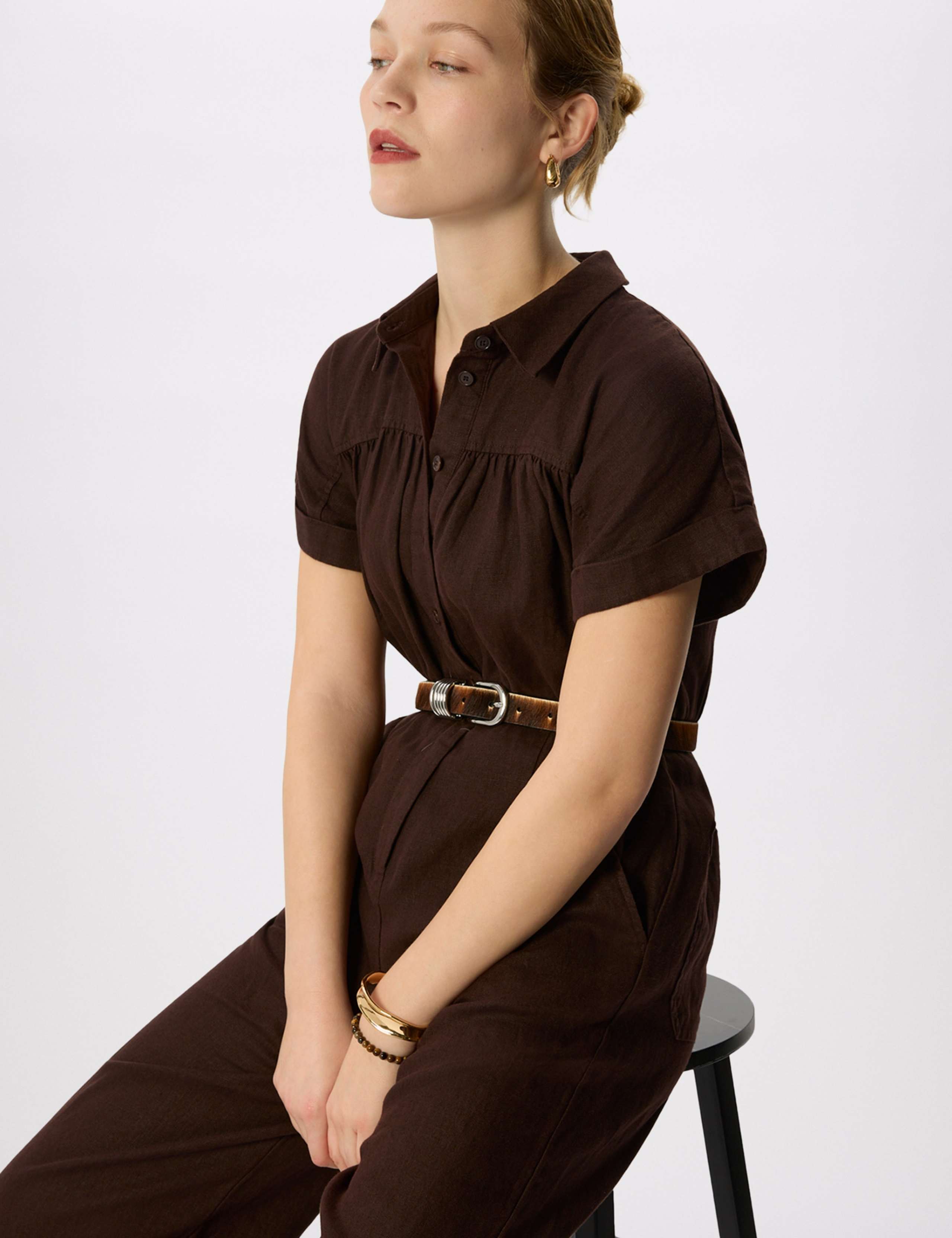 Pure Linen Short Sleeve Utility Jumpsuit 4 of 6