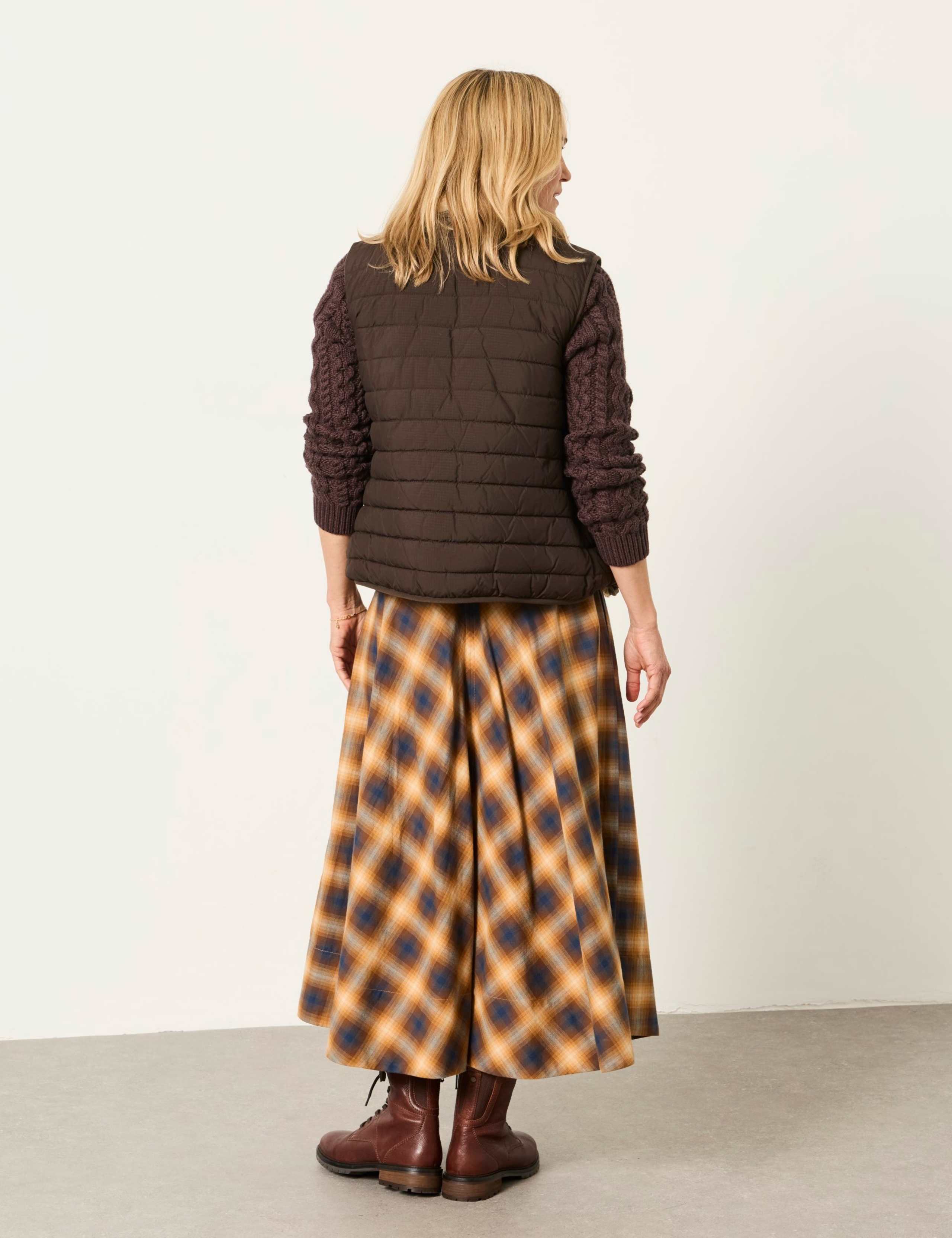 Pure Cotton Checked Midi A-Line Skirt 3 of 6
