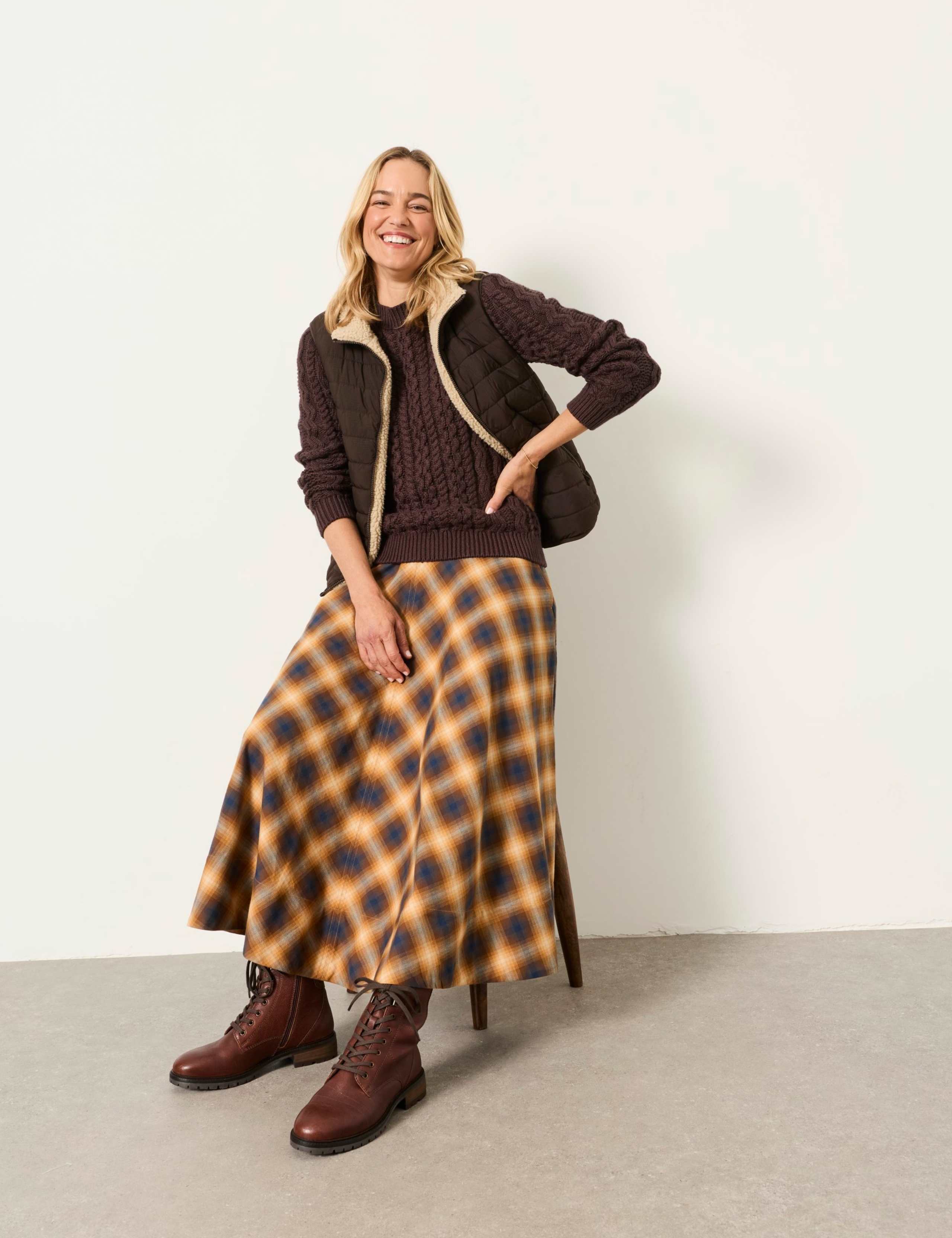 Pure Cotton Checked Midi A-Line Skirt 4 of 6