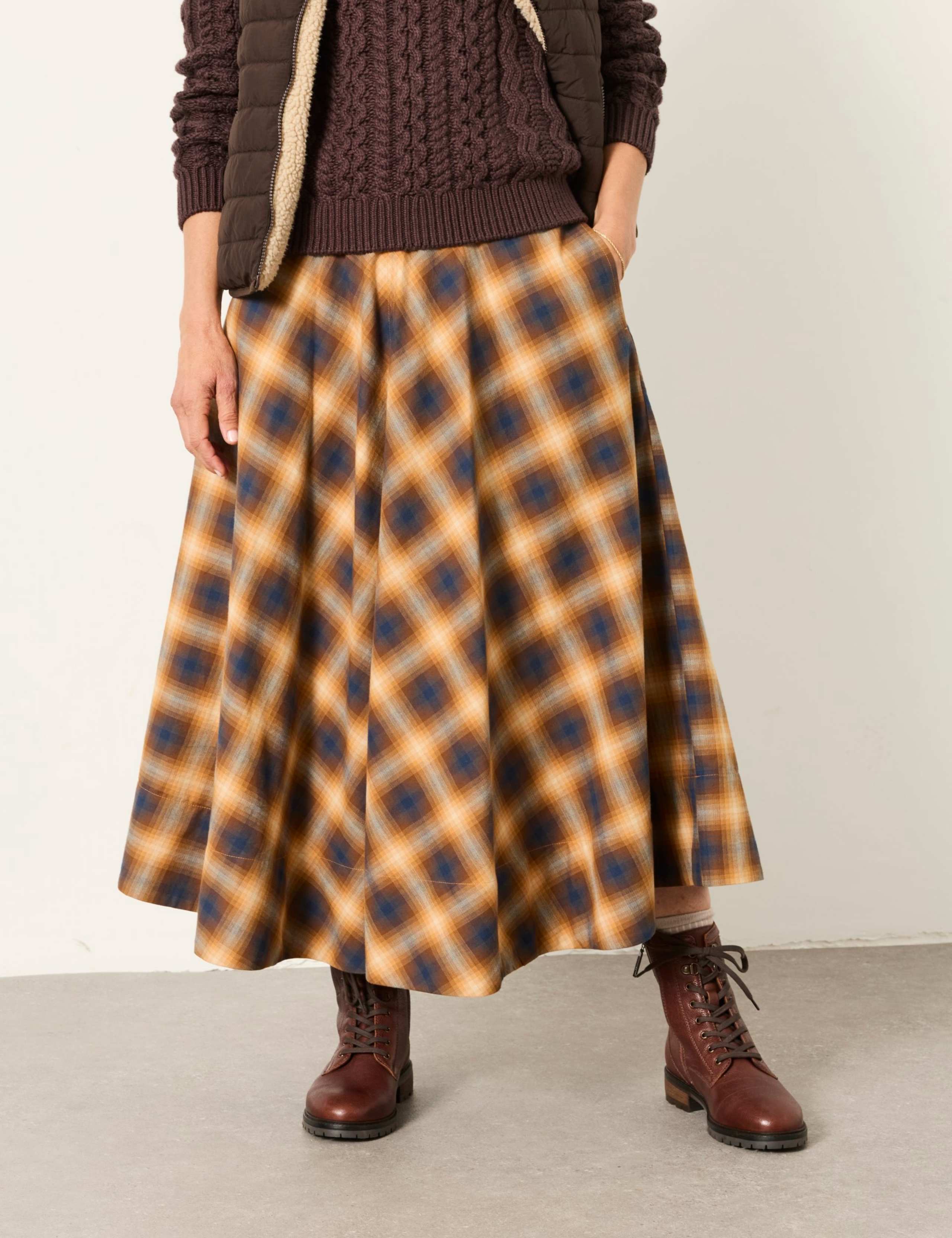 Pure Cotton Checked Midi A-Line Skirt 5 of 6