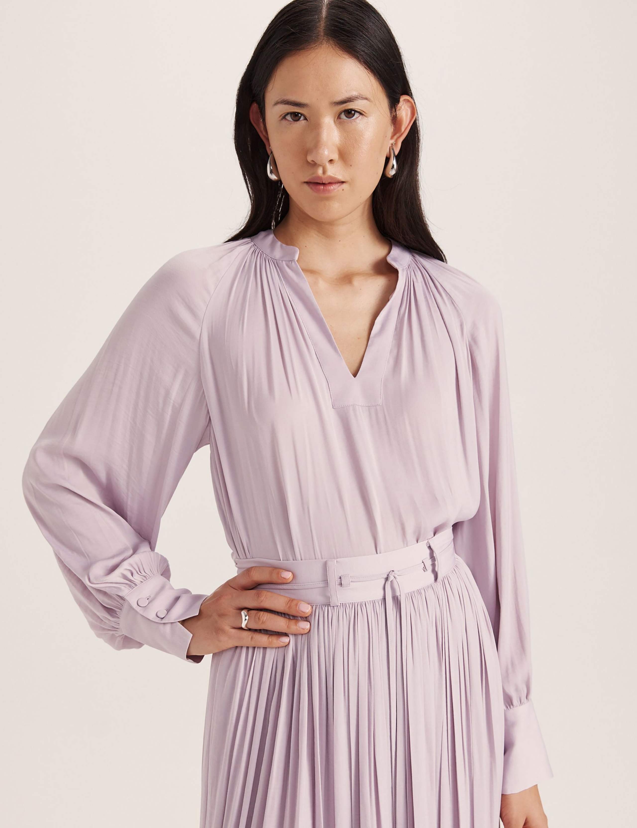 V-Neck Blouson Sleeve Blouse 1 of 7