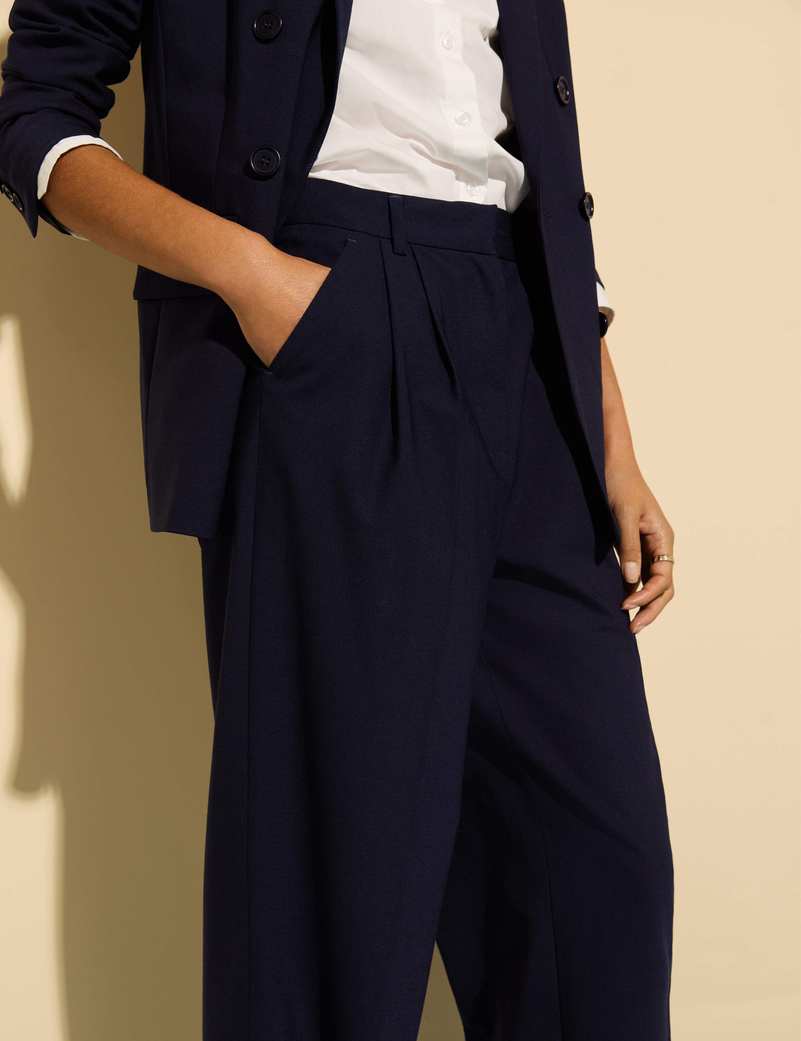 Wool Blend Pleat Front Straight Leg Trousers 3 of 6