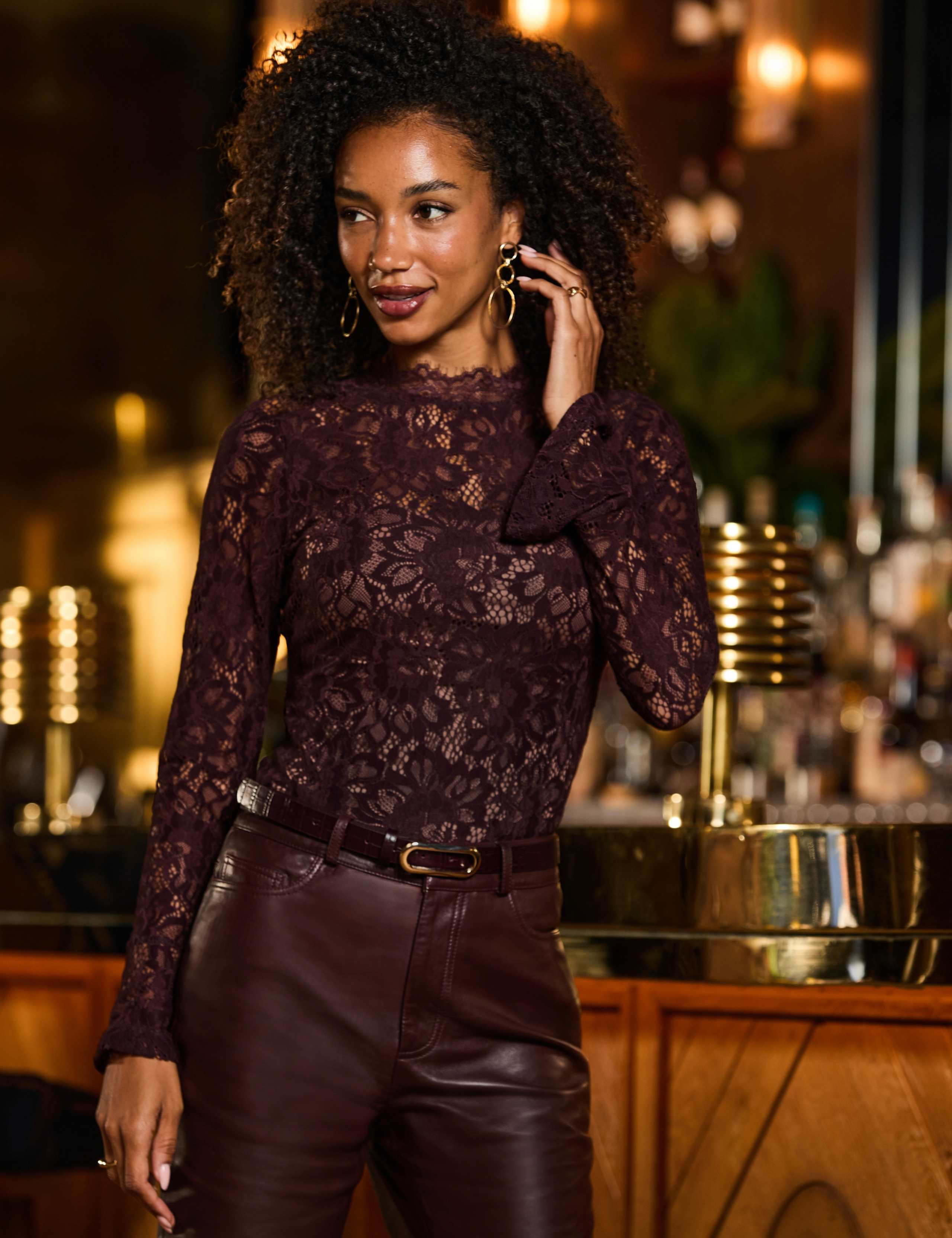 Sequin and Lace Flute Sleeve Top 1 of 6