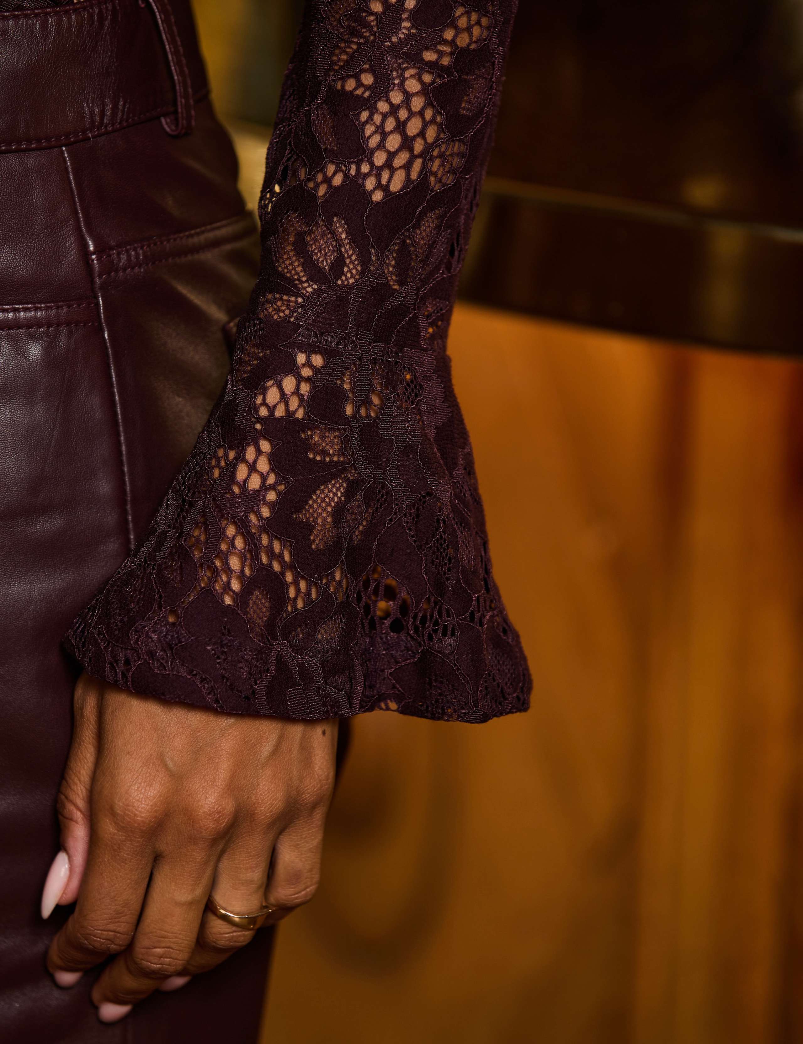 Sequin and Lace Flute Sleeve Top 2 of 6