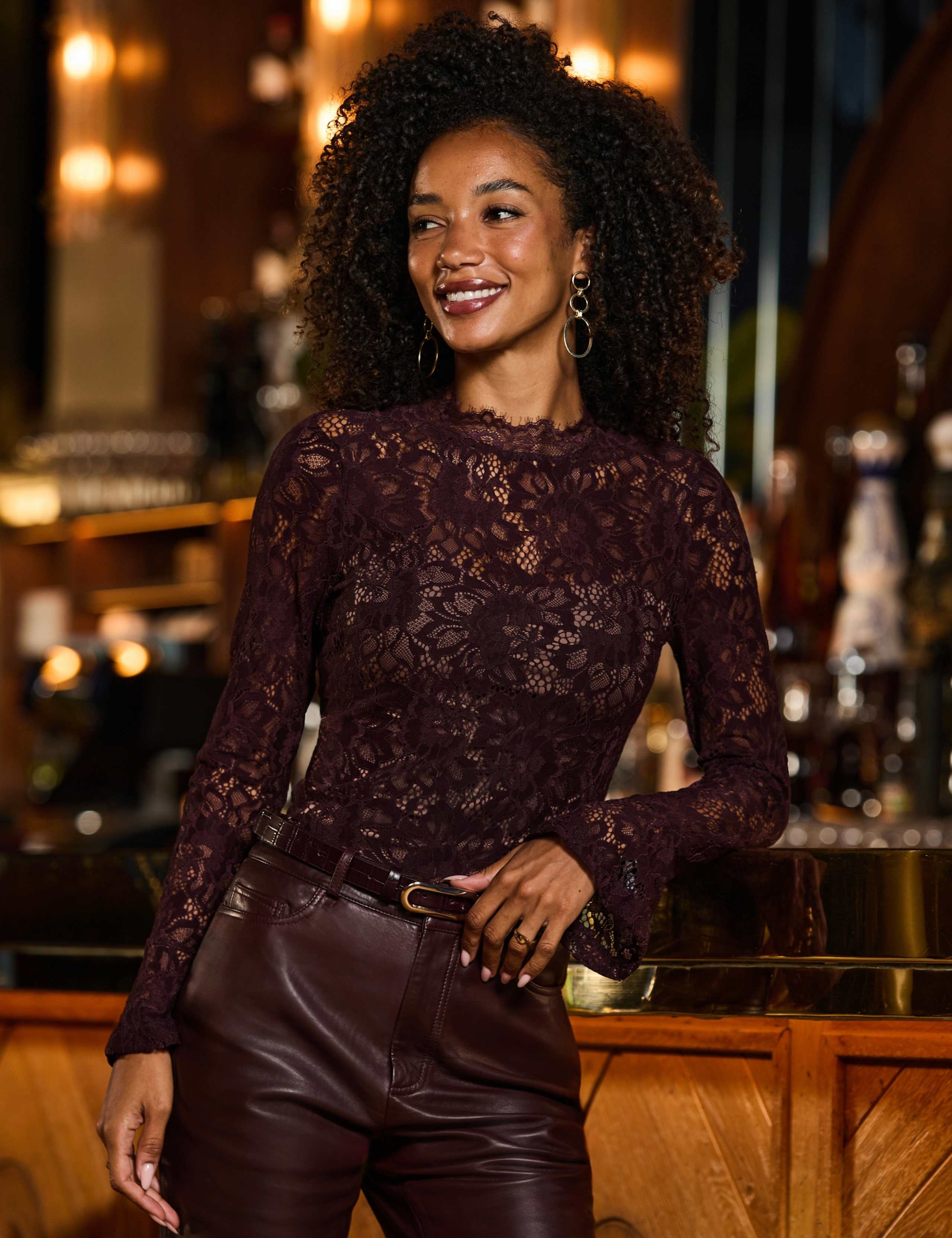 Sequin and Lace Flute Sleeve Top 4 of 6