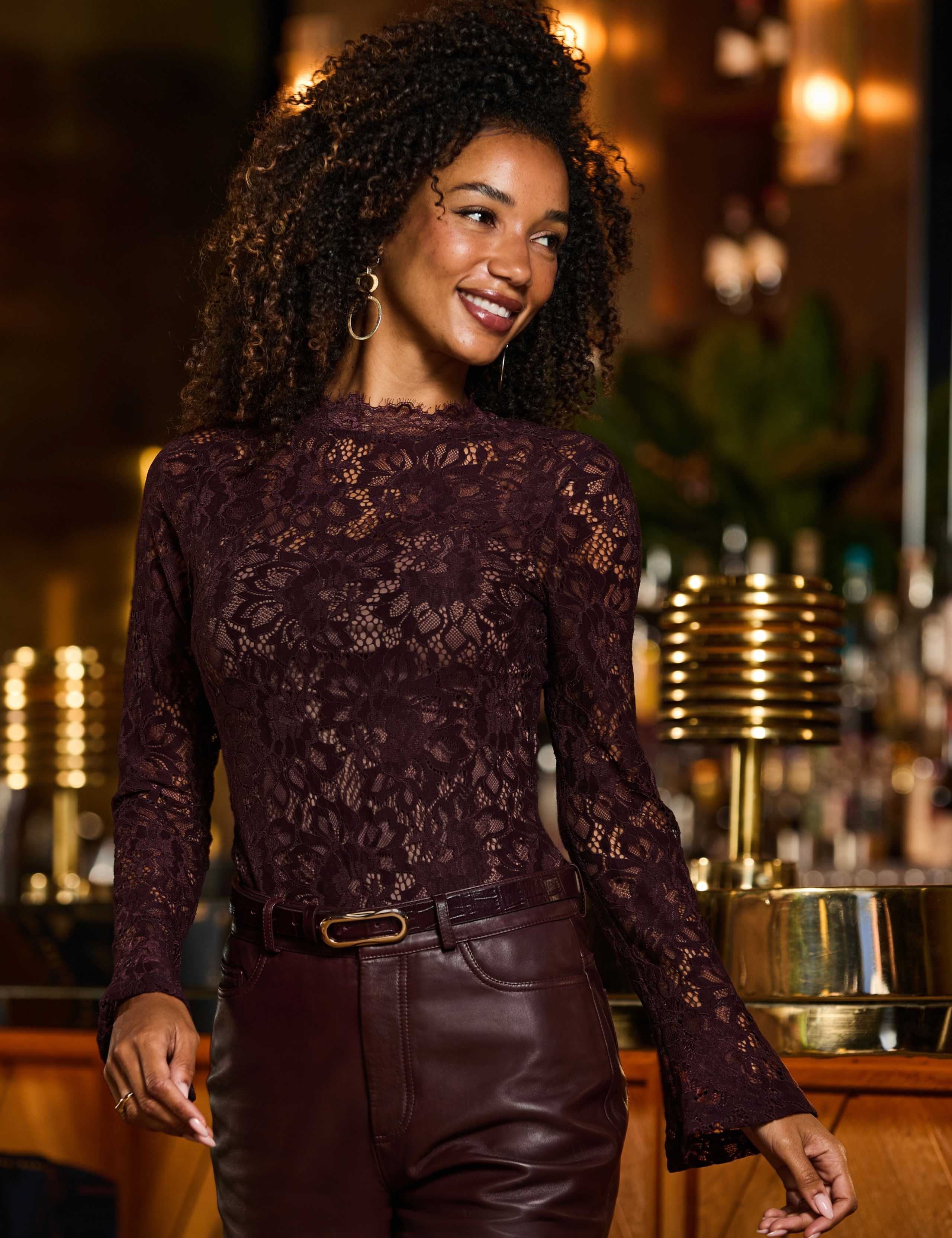 Sequin and Lace Flute Sleeve Top 5 of 6