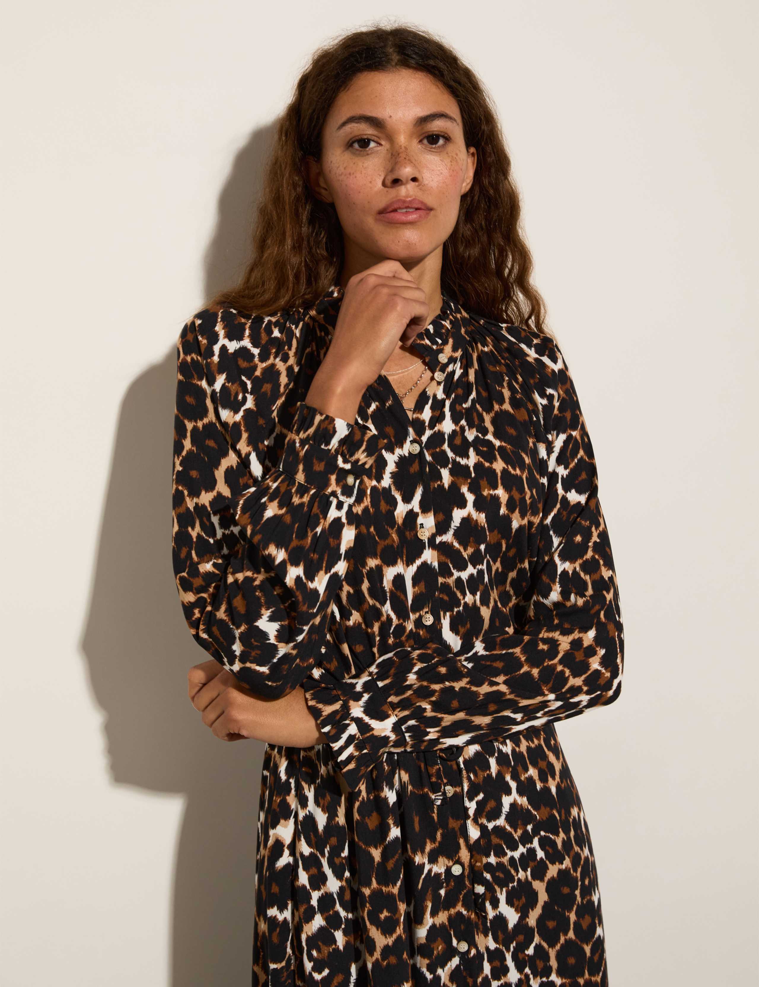 Leopard Print Midi Shirt Dress 3 of 5