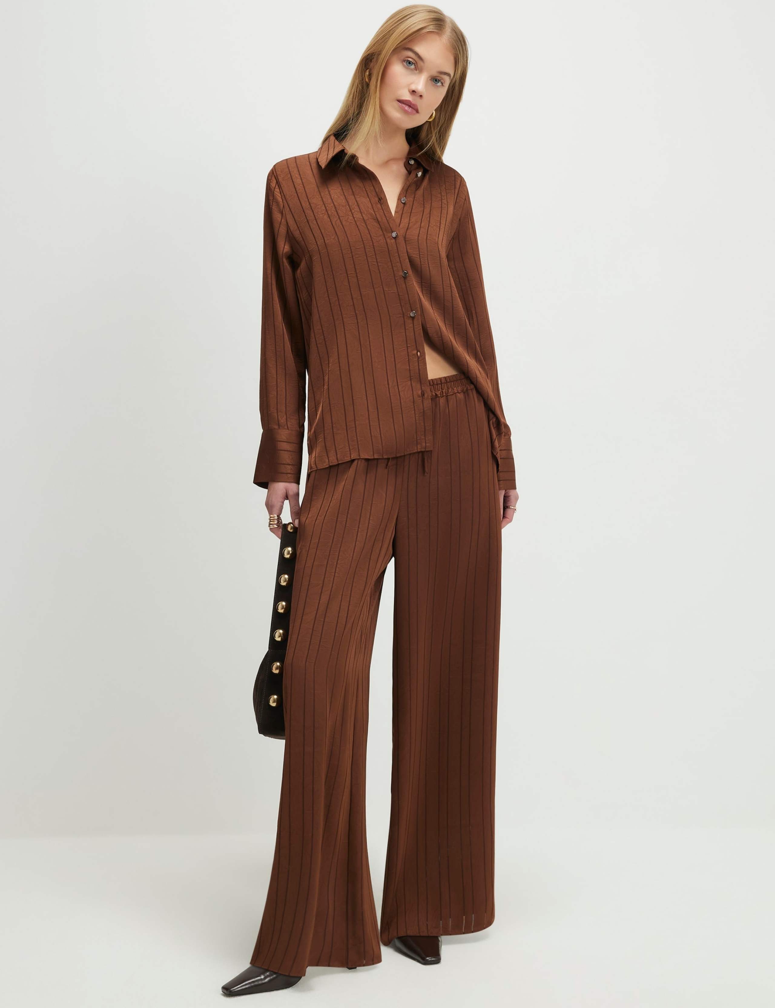 Satin Striped Textured Collared Blouse 2 of 4