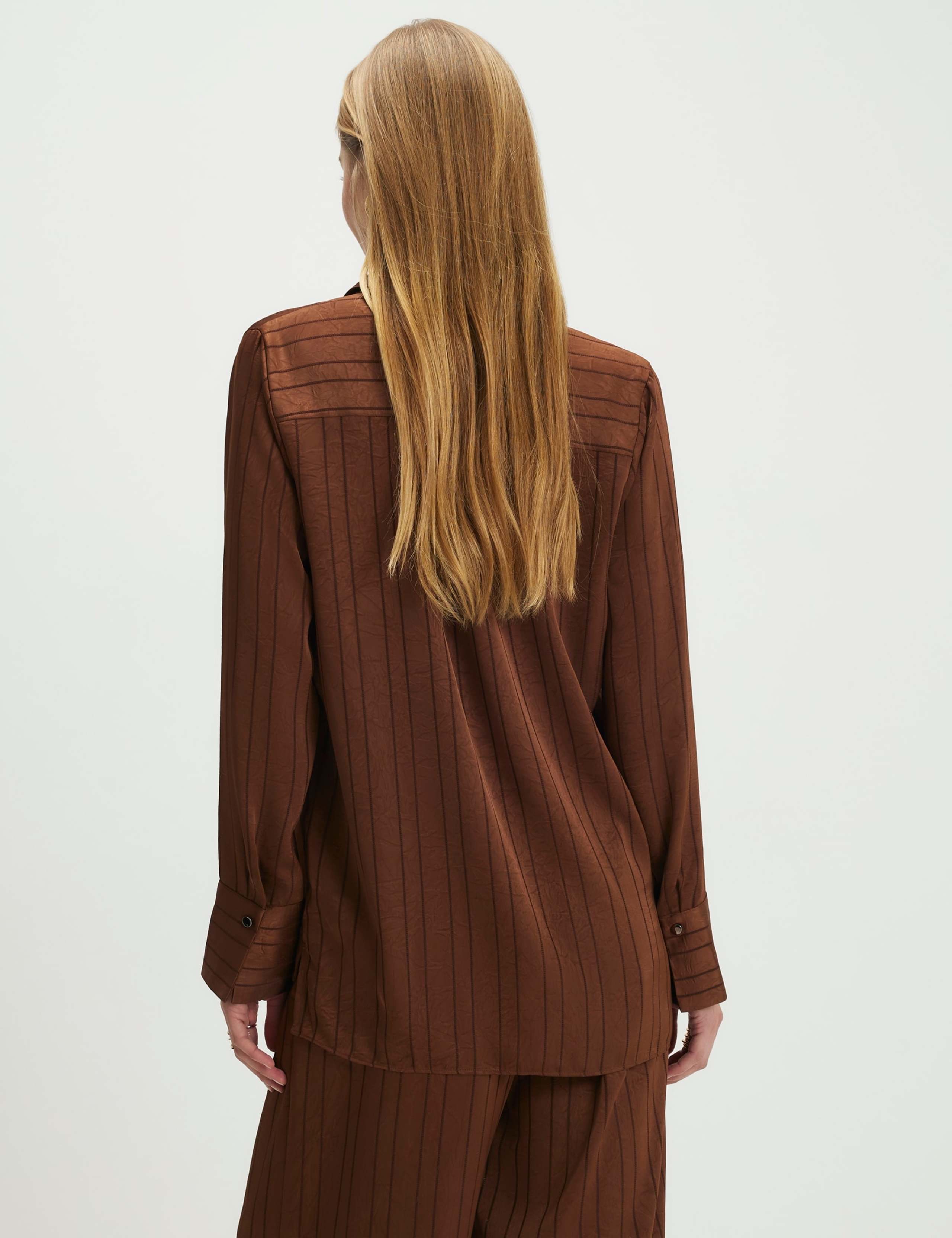 Satin Striped Textured Collared Blouse 3 of 4