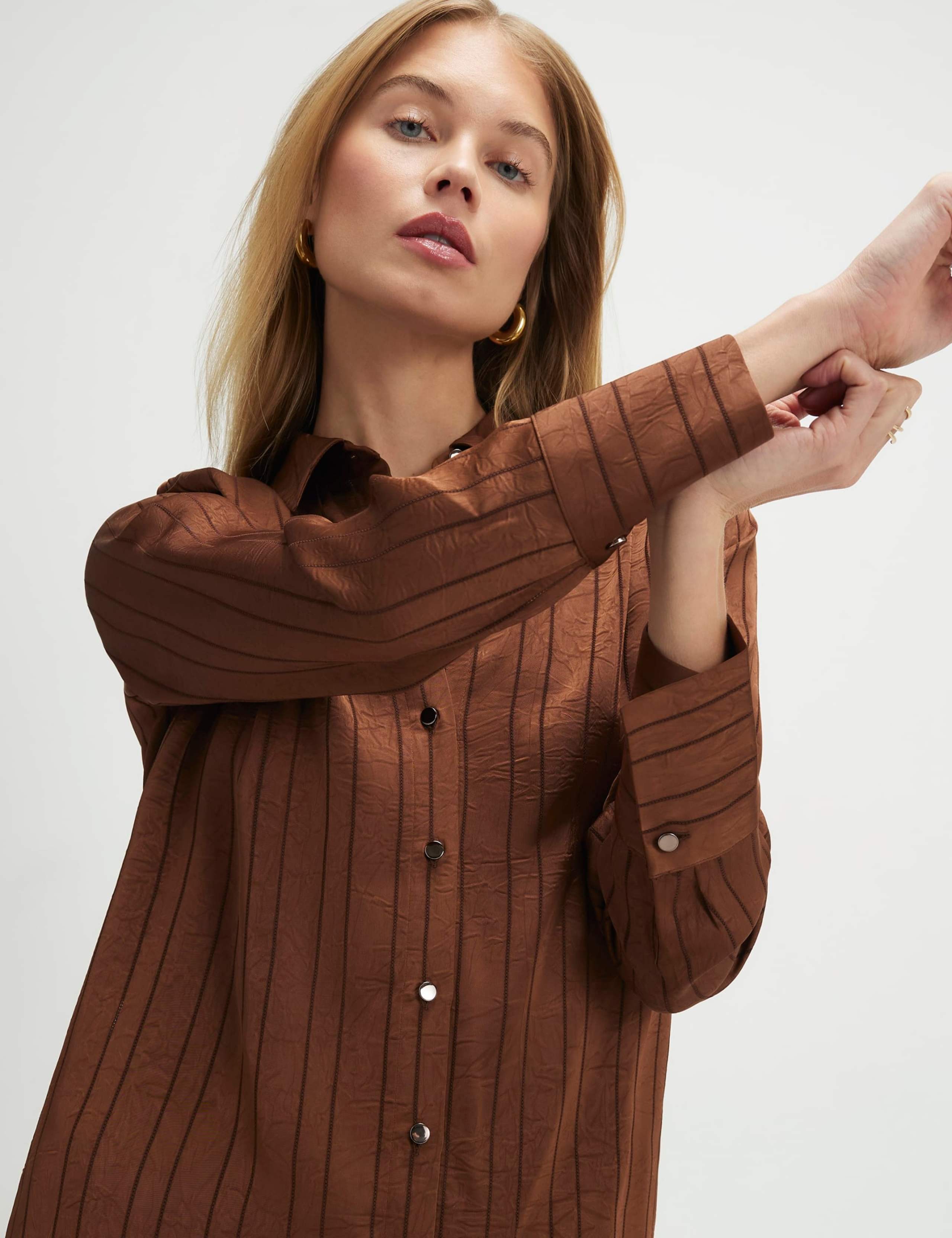 Satin Striped Textured Collared Blouse 4 of 4