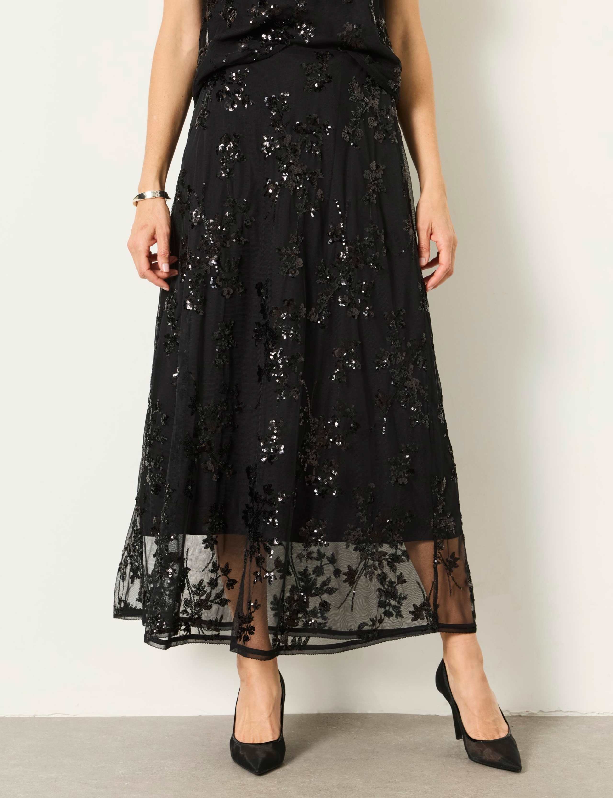 Sequin Embellished Midi A-Line Skirt 1 of 7