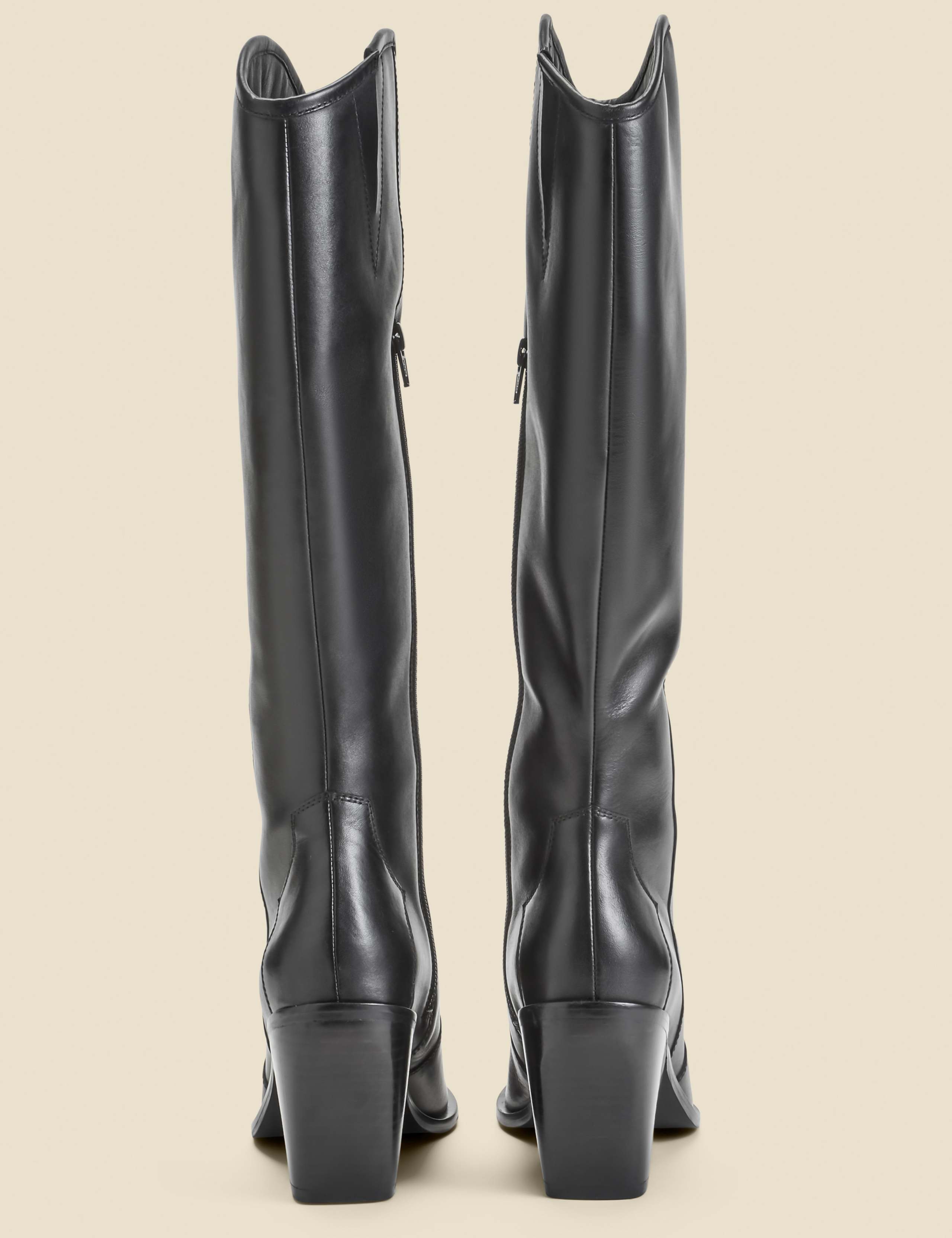 Leather Block Heel Pointed Knee High Boots 4 of 4