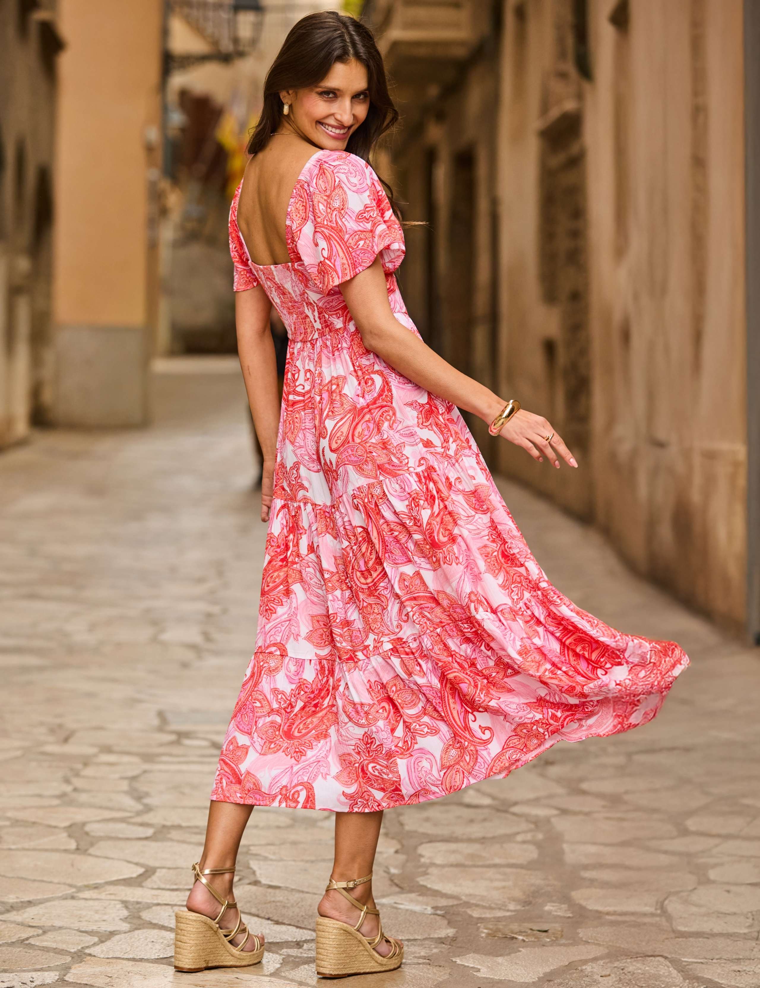 Paisley Square Neckline Midi Tiered Dress 2 of 4