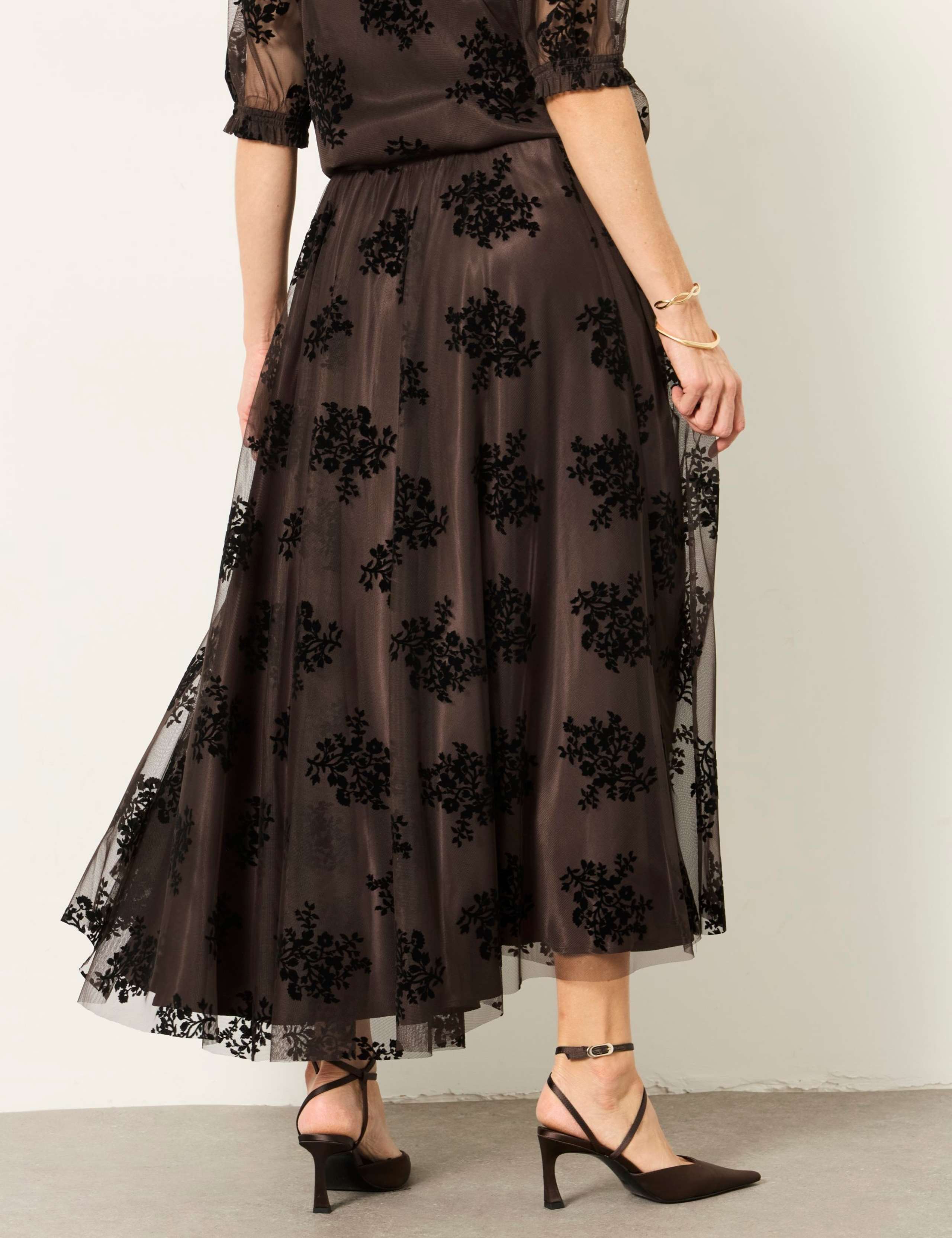 Floral Tulle Pleated Midi Skirt 3 of 6