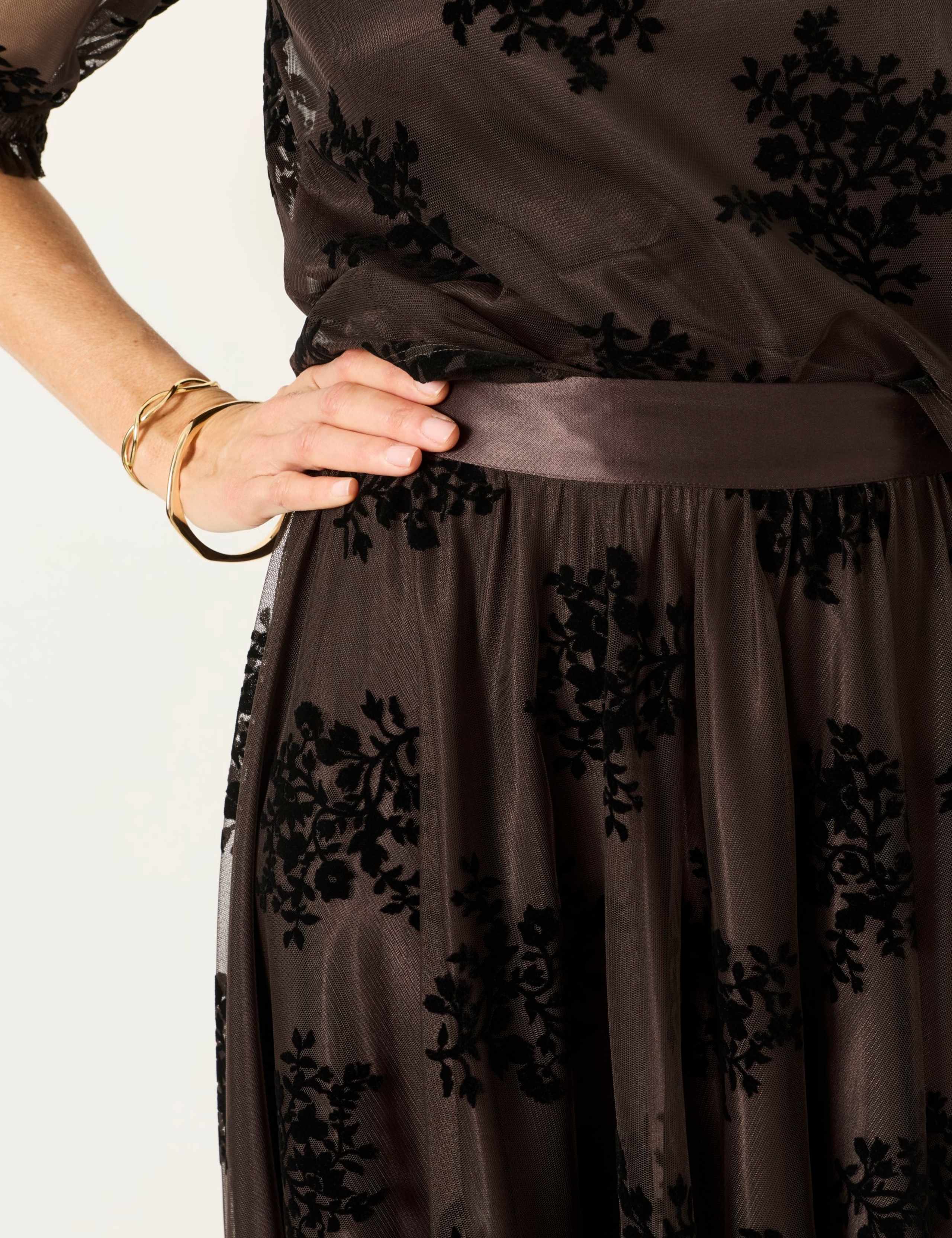 Floral Tulle Pleated Midi Skirt 6 of 6