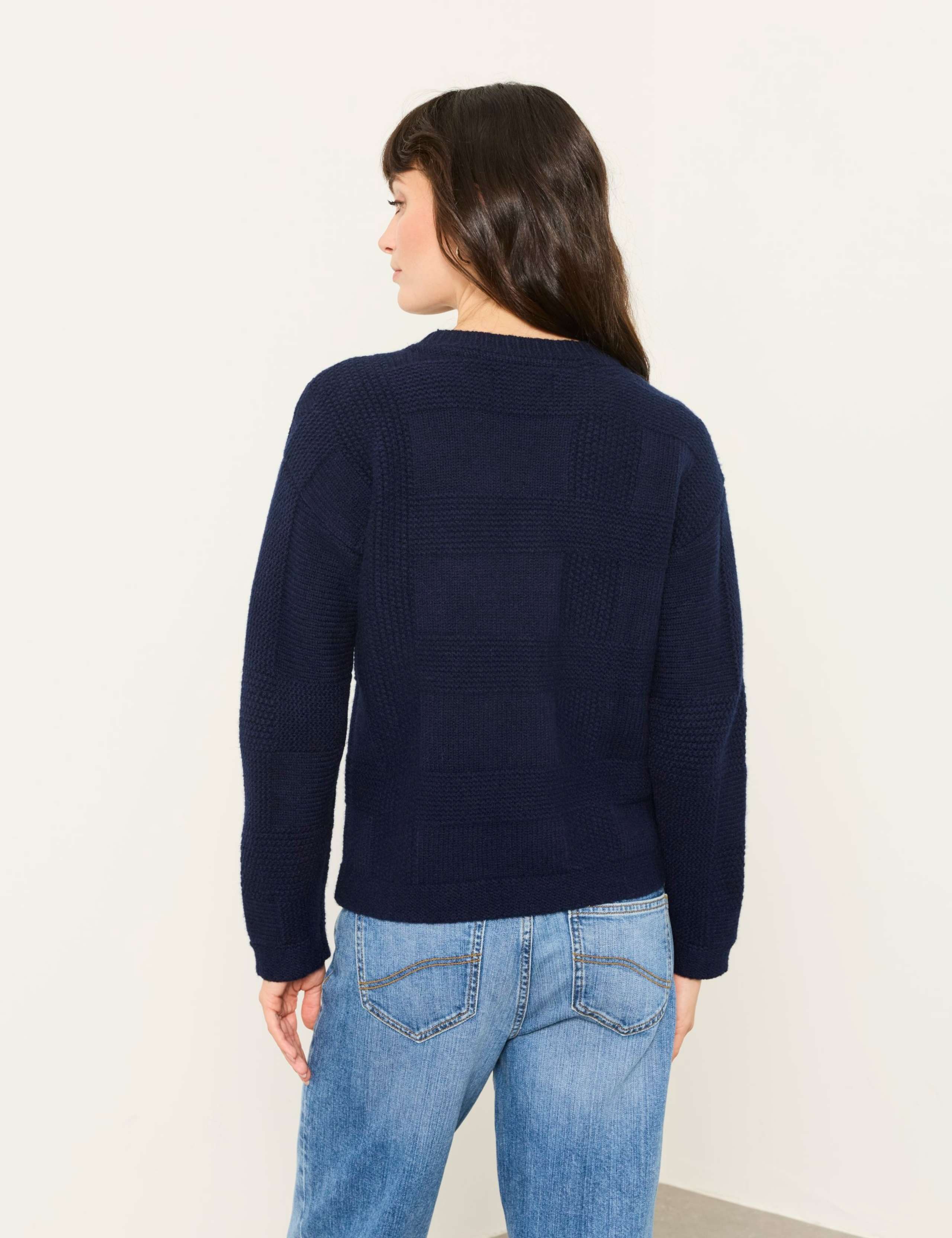Cotton Blend Checked Crew Neck Jumper 3 of 6